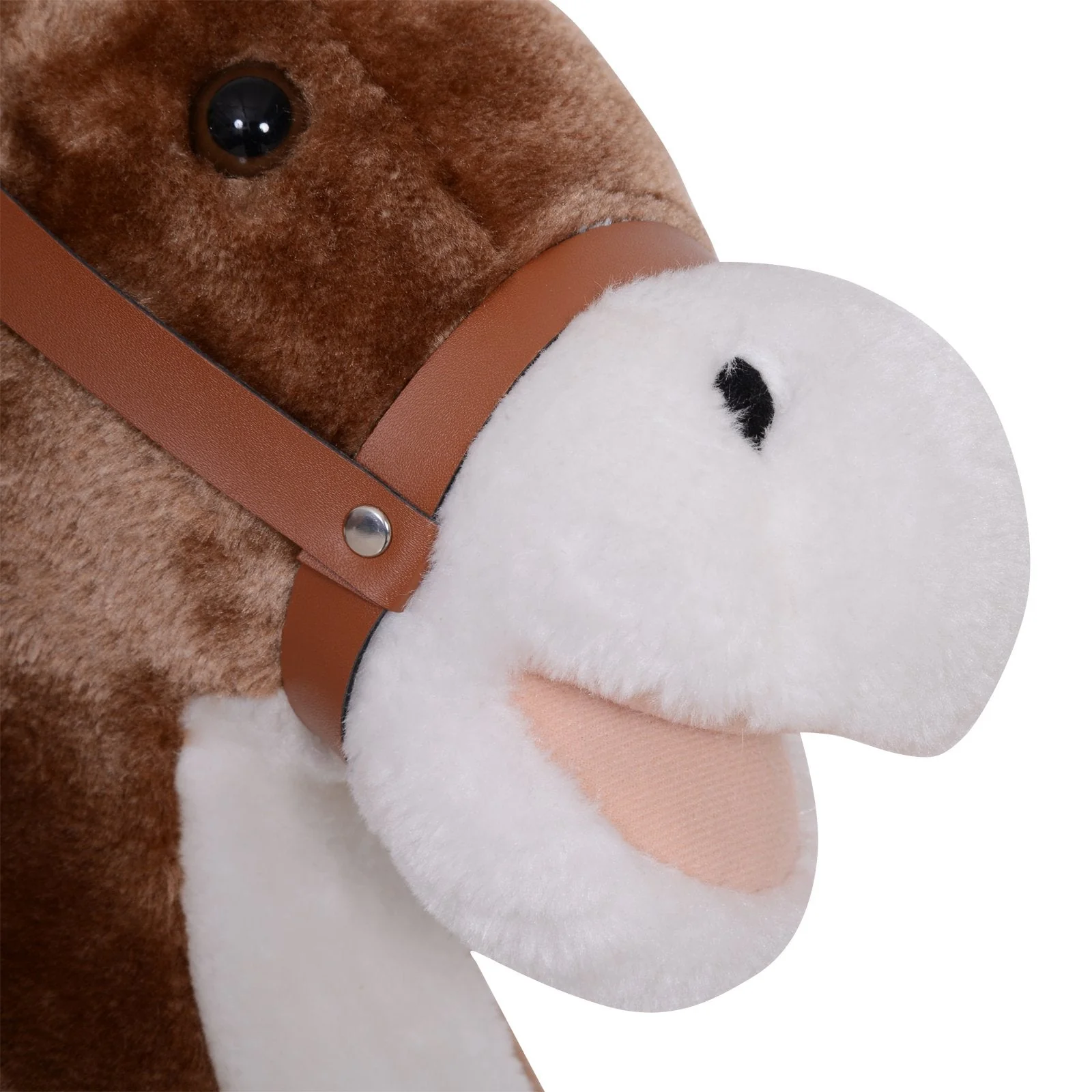 Kids Plush Rocking Horse-Brown/White - Image 9