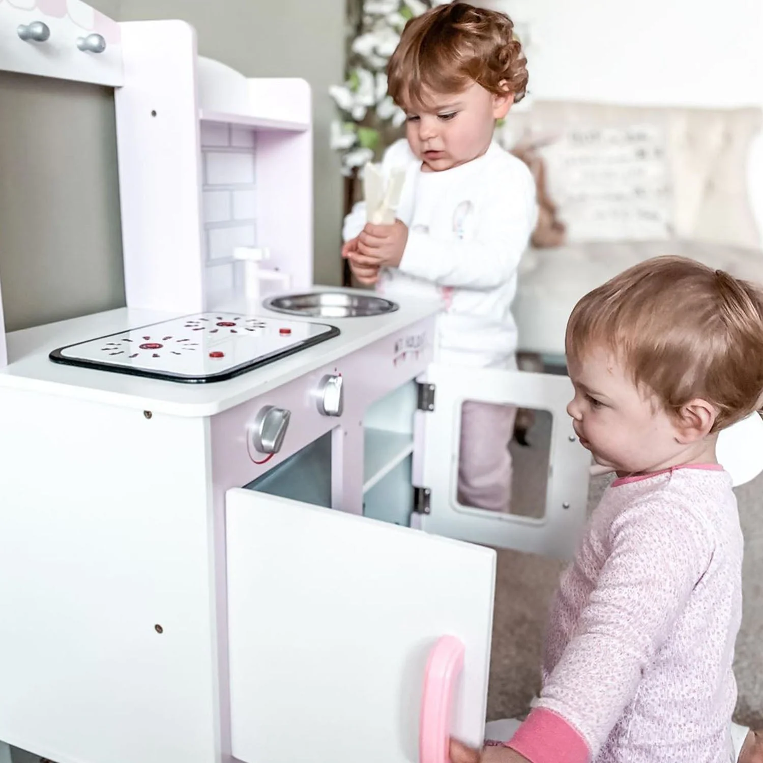 Kids Pretend Kitchen Playset w/ Cooking Toy Accessories - Pink - Image 2