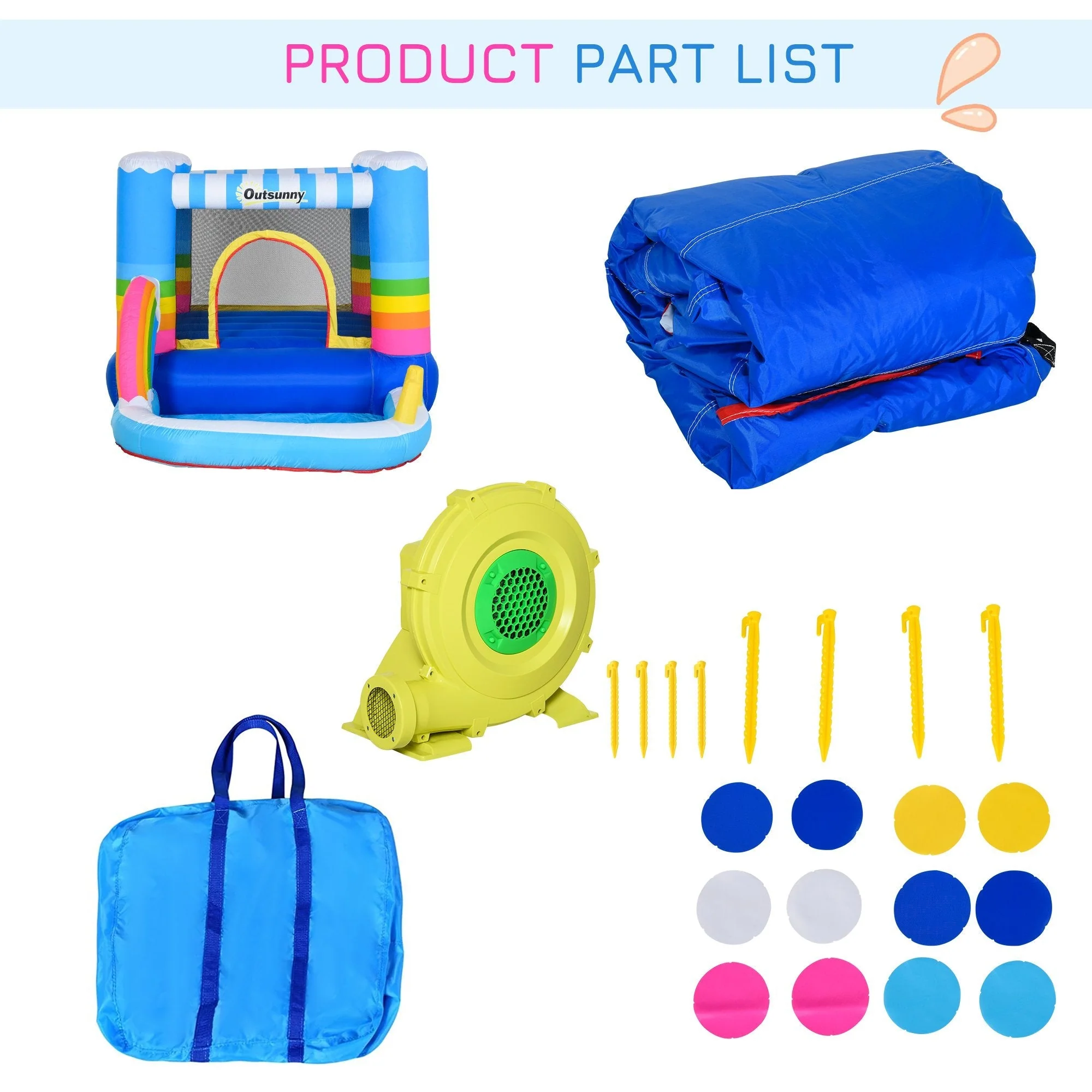 Kids Rainbow Bouncy Castle & Pool House Inflatable Trampoline w/ Blower Pump Outdoor Play Garden Activity Exercise Fun 3-8 Years 2.8 x 1.7 x 1.55m - Image 6
