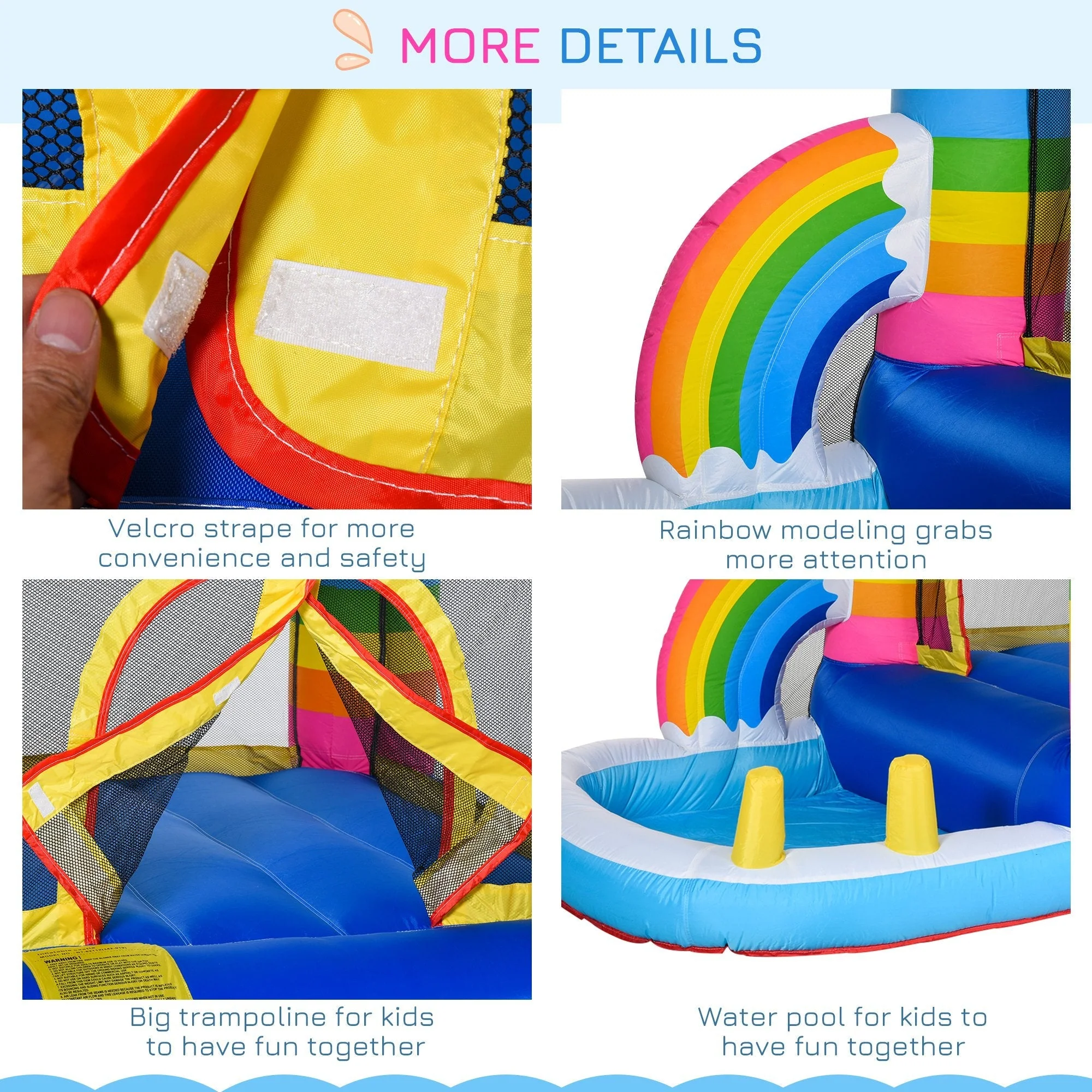 Kids Rainbow Bouncy Castle & Pool House Inflatable Trampoline w/ Blower Pump Outdoor Play Garden Activity Exercise Fun 3-8 Years 2.8 x 1.7 x 1.55m - Image 8