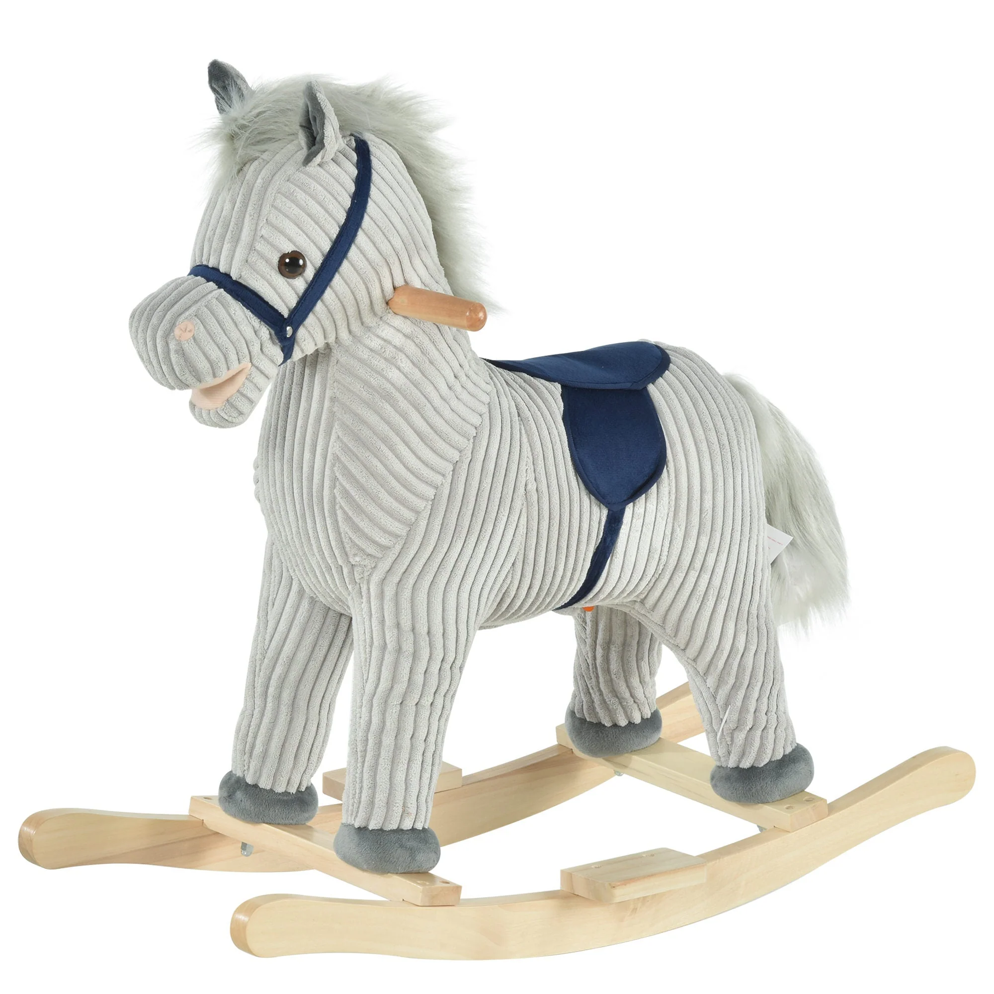 Kids Ride On Ribbed Plush Rocking Horse w/ Sound Grey - Image 2