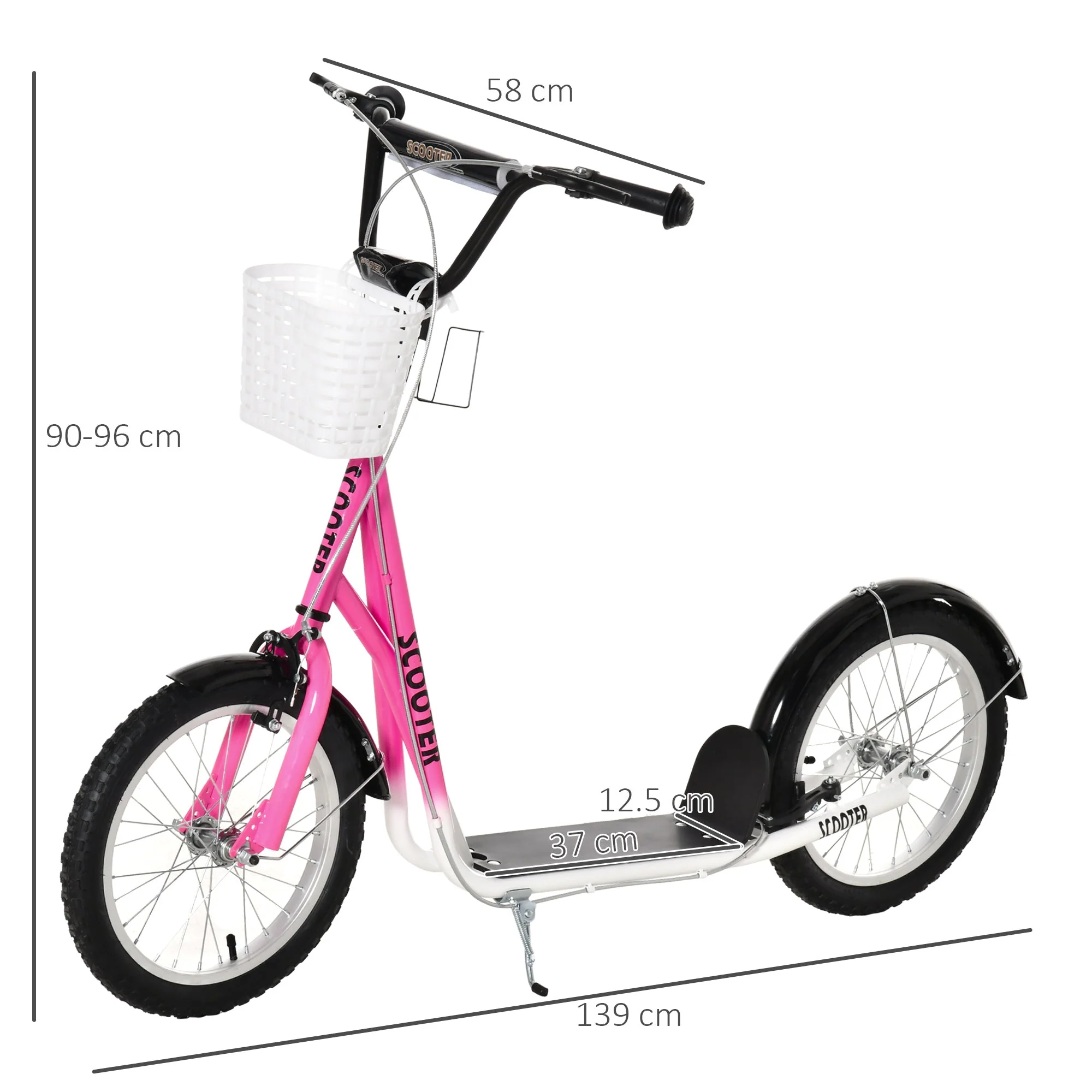 Kids Scooter Adjustable w/ Inflatable Wheel Brake Basket Cupholder Mudguard - Image 3