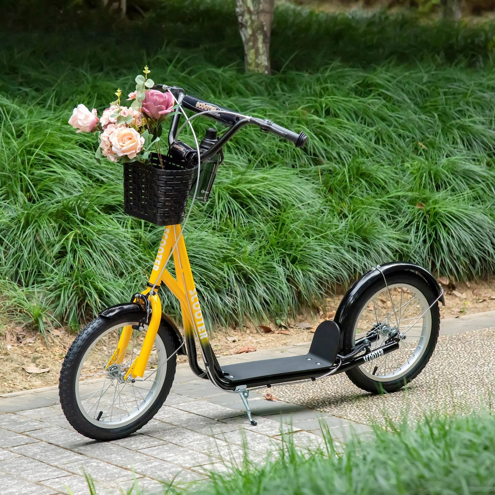 Kids Scooter Adjustable w/ Inflatable Wheel Brake Basket Cupholder Mudguard - Image 2