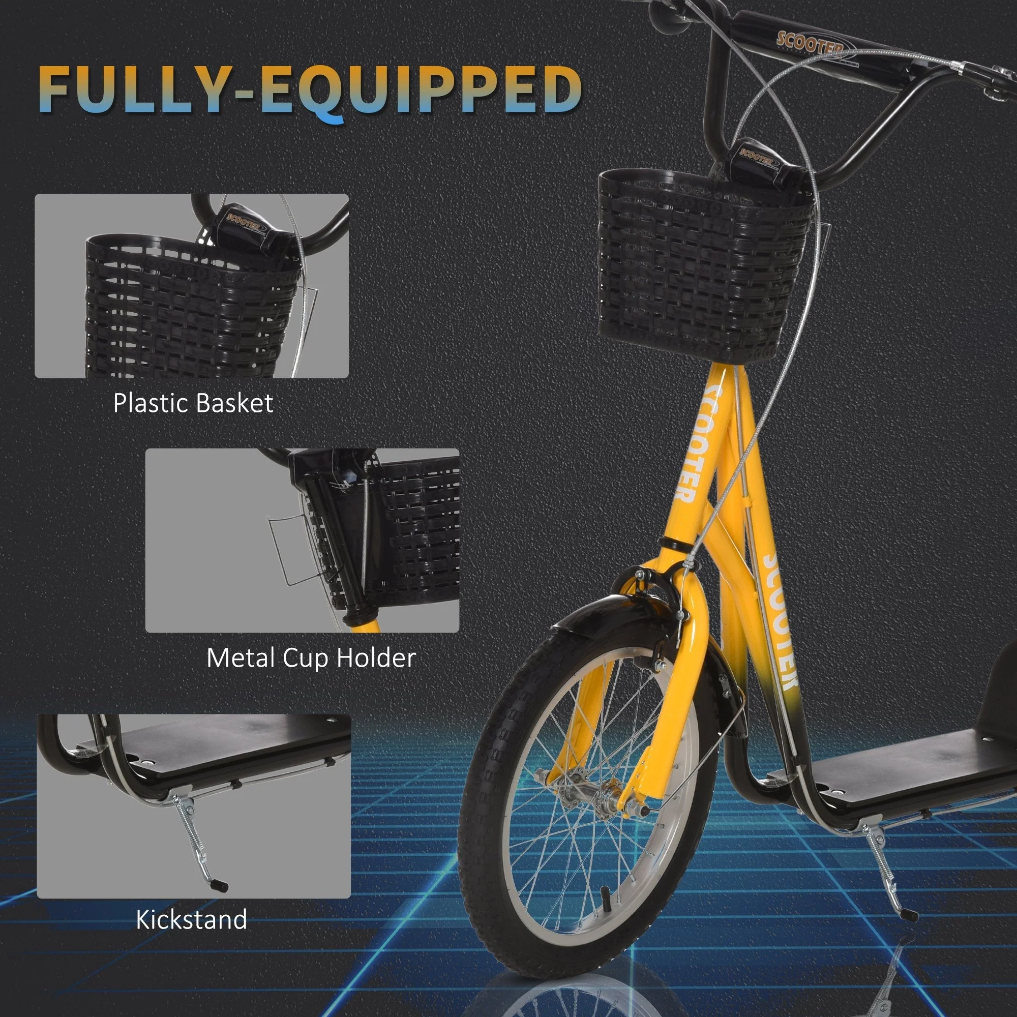 Kids Scooter Adjustable w/ Inflatable Wheel Brake Basket Cupholder Mudguard - Image 6