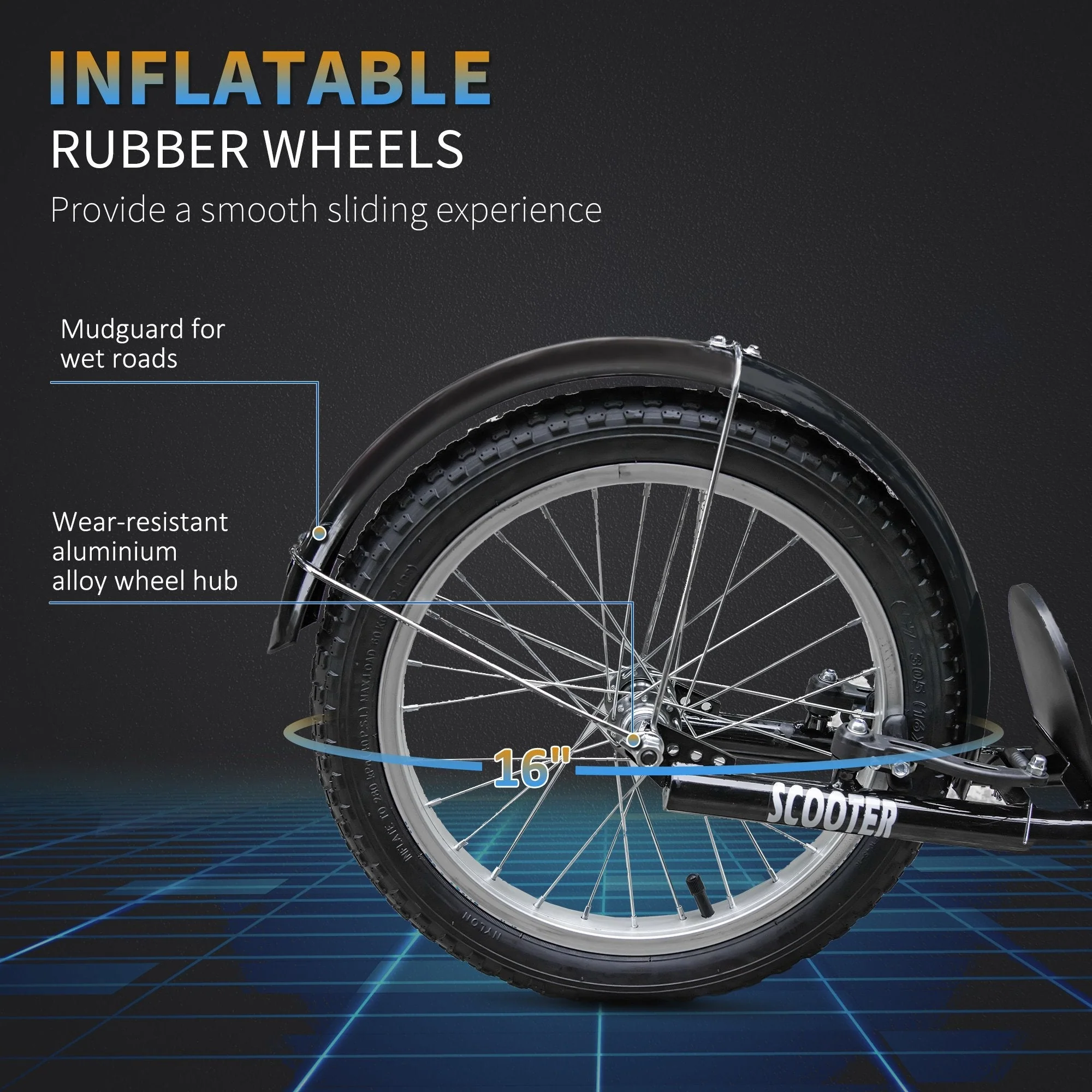 Kids Scooter Adjustable w/ Inflatable Wheel Brake Basket Cupholder Mudguard - Image 7
