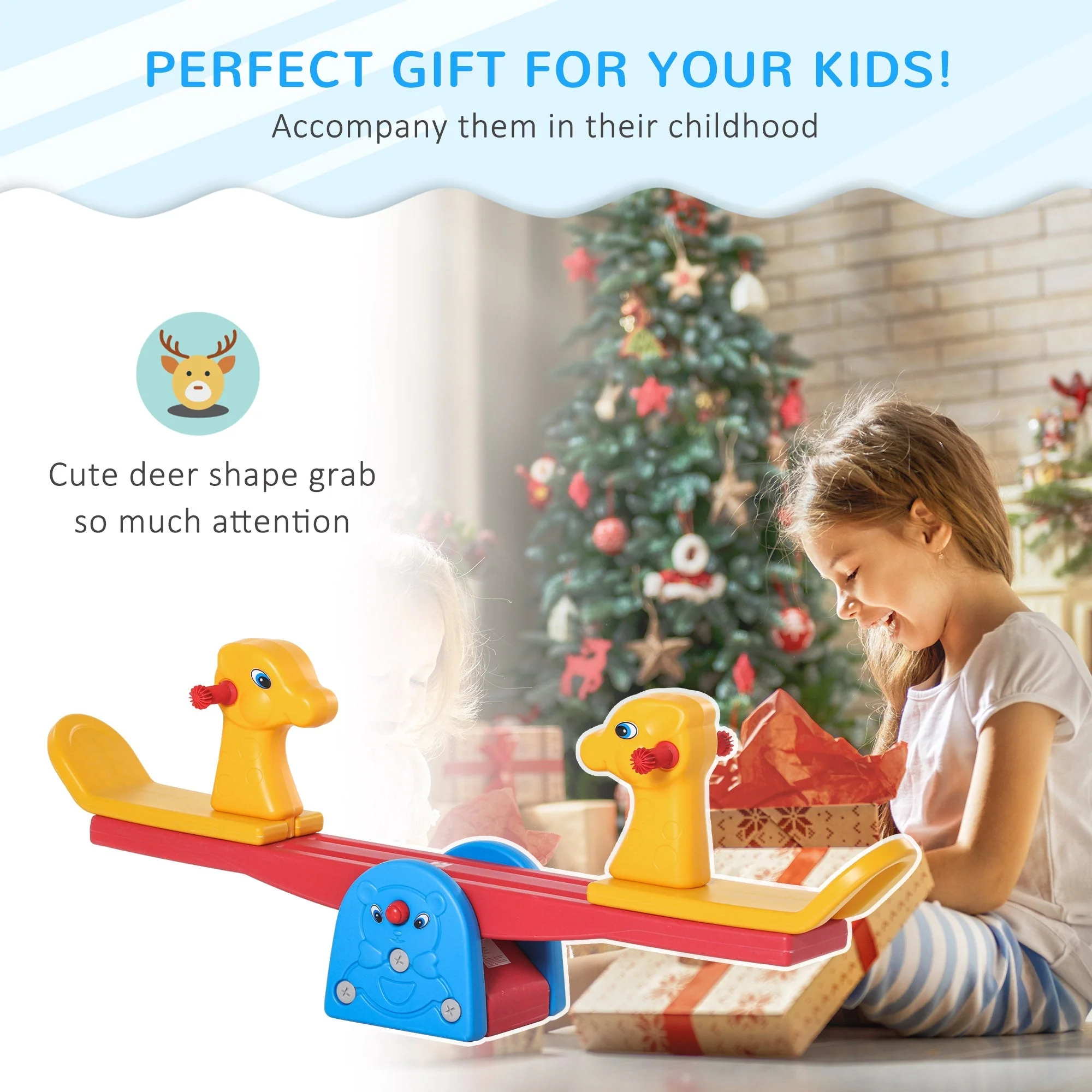 Kids Seesaw Safe Teeter Totter 2 Seat w/ Easy-Grip Handles 360 Degrees Rotating - Image 3