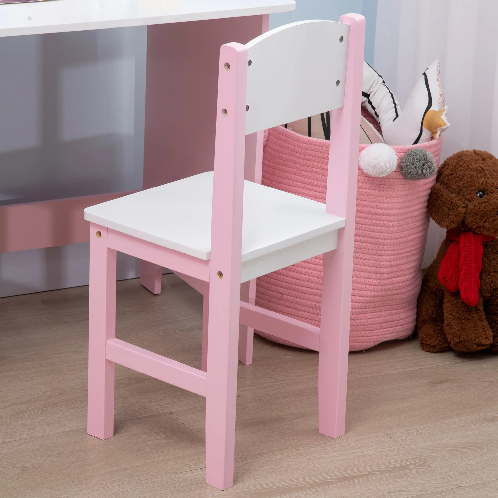 Kids Table and Chair Set Two-Piece Table and Chair Set Multi Use Toddler Furniture w/ Whiteboard - Pink - Image 8