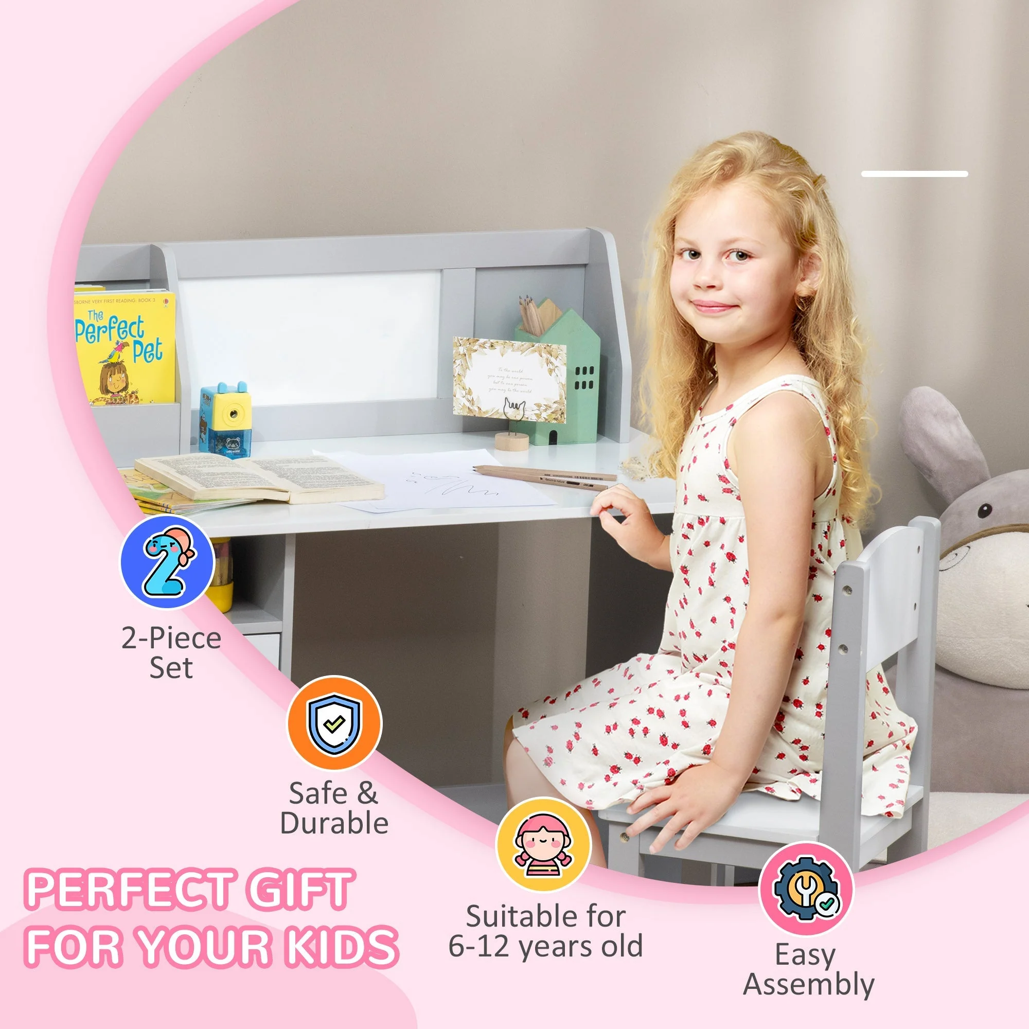 Kids Table and Chair Set with Whiteboard - Image 5