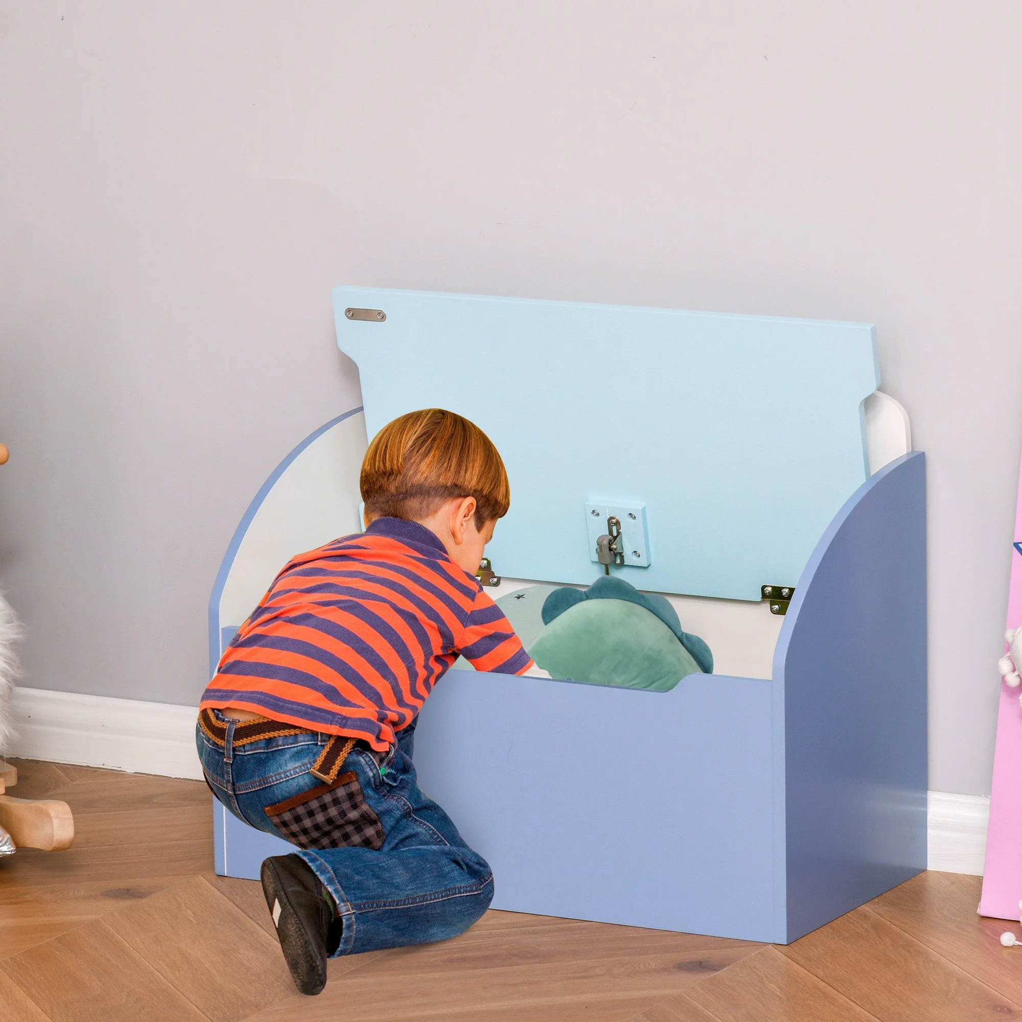 Kids Two-In-One Toy Storage Box and Seat – Blue - Image 2