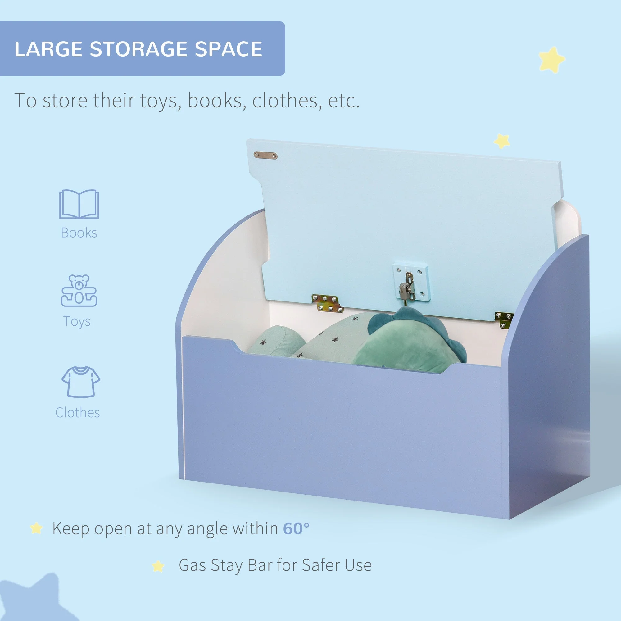 Kids Two-In-One Toy Storage Box and Seat – Blue - Image 4