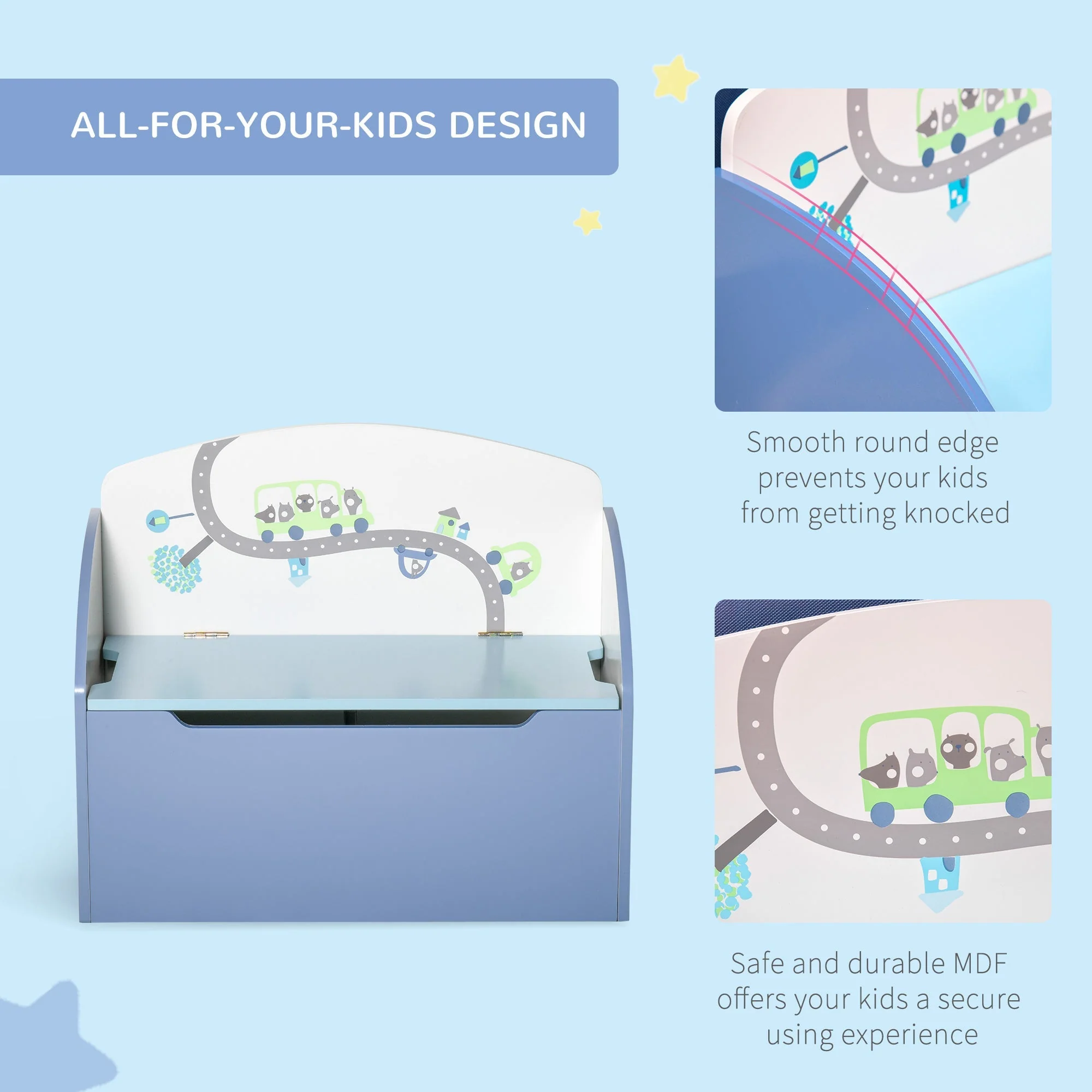 Kids Two-In-One Toy Storage Box and Seat – Blue - Image 6
