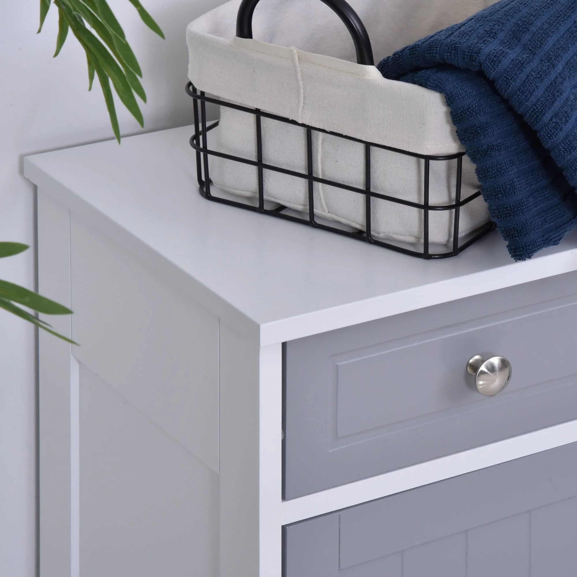 Kleankin 75X60cm Freestanding Bathroom Storage Cabinet Unit W/ 2 Drawers Cupboard Adjustable Shelf Metal Handles Traditional Style Grey White - Image 7