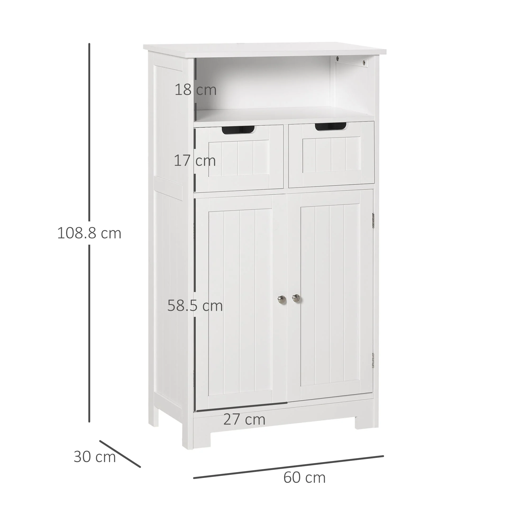 kleankin Bathroom Floor Cabinet Free Standing Storage Cupboard with 2 Drawers Adjustable Shelf White - Image 2