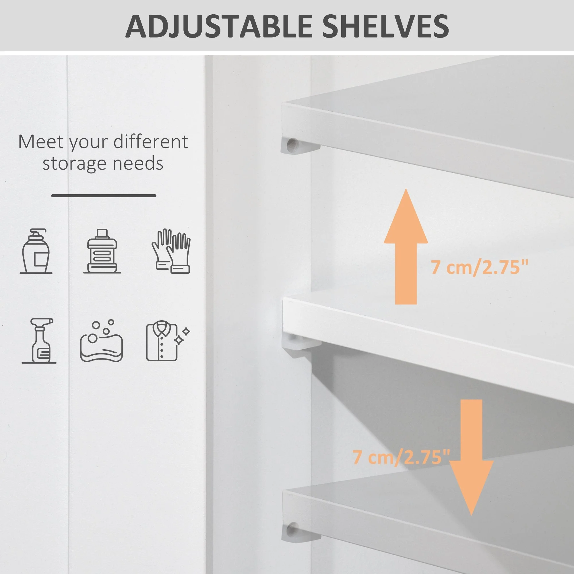 kleankin Bathroom Floor Cabinet Free Standing Storage Cupboard with 2 Drawers Adjustable Shelf White - Image 4