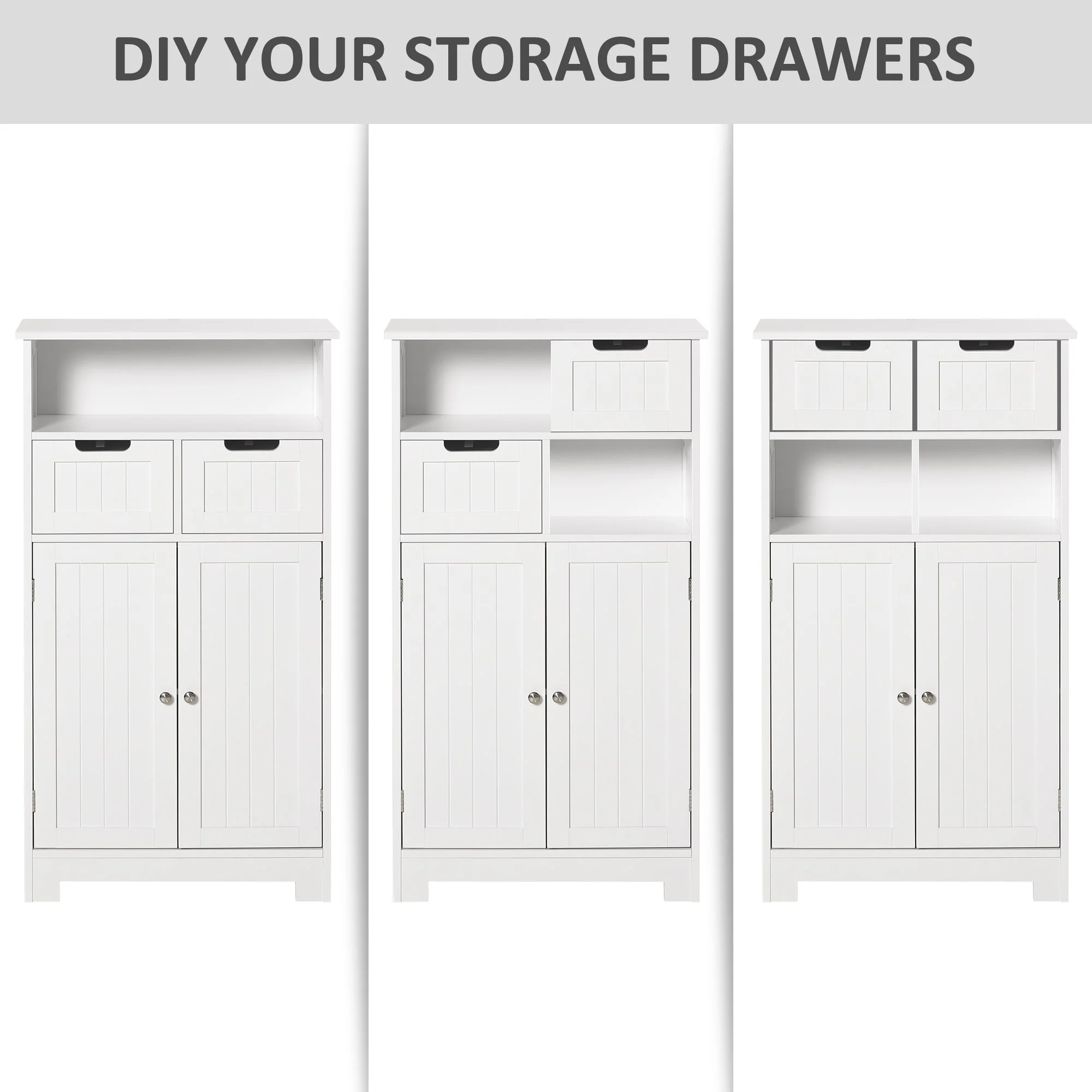 kleankin Bathroom Floor Cabinet Free Standing Storage Cupboard with 2 Drawers Adjustable Shelf White - Image 6