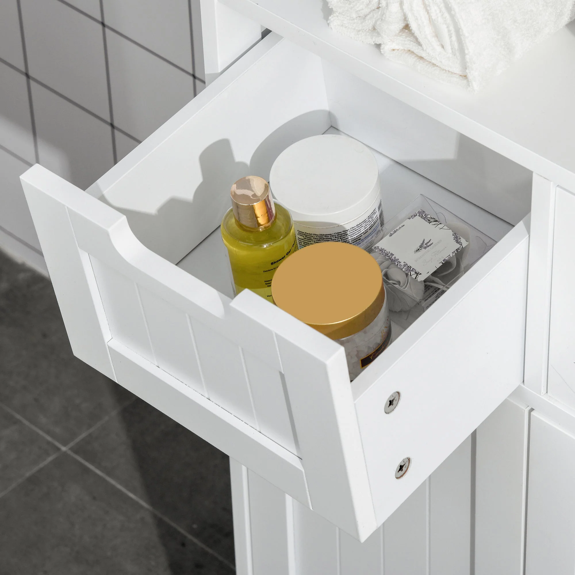 kleankin Bathroom Floor Cabinet Free Standing Storage Cupboard with 2 Drawers Adjustable Shelf White - Image 8