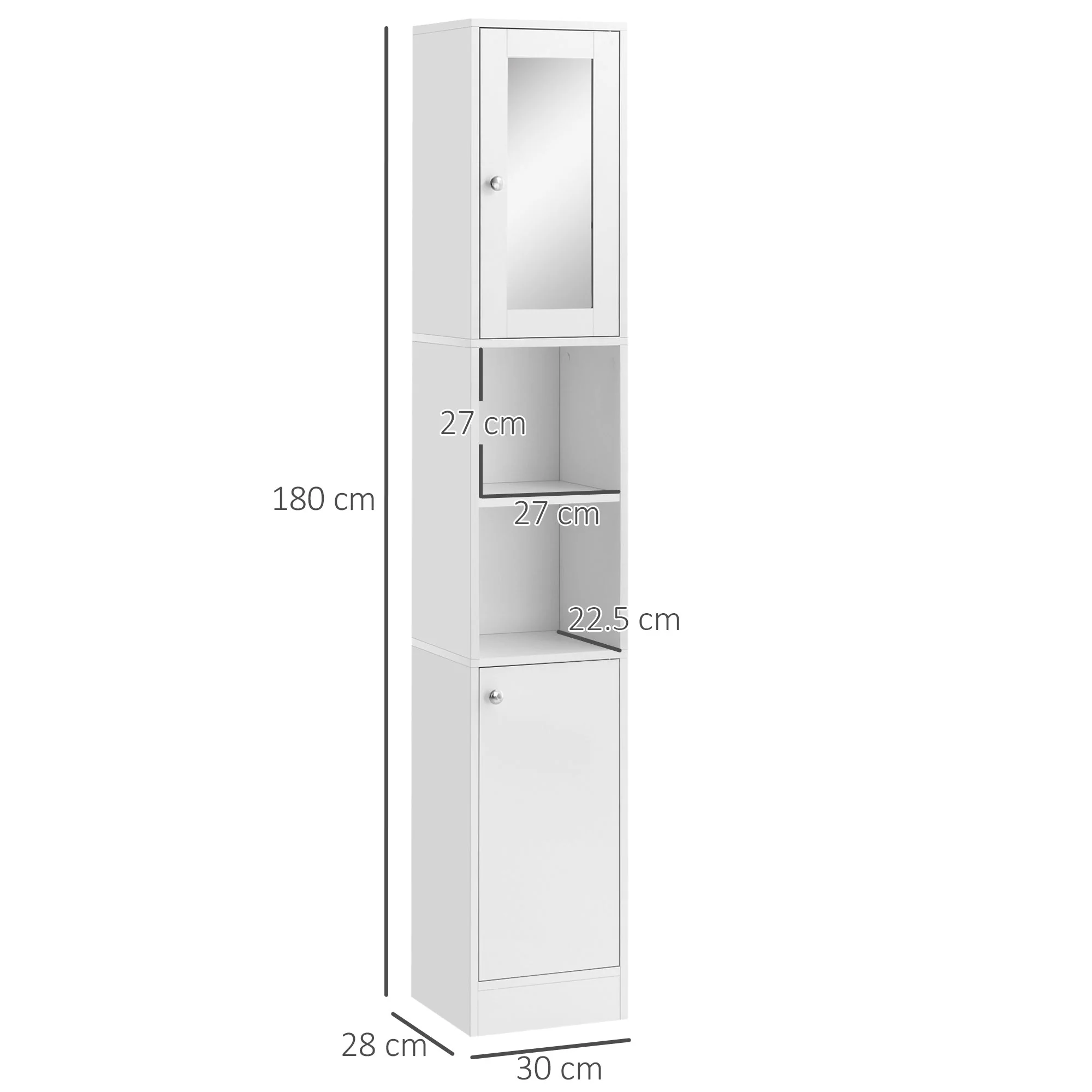 kleankin Bathroom Floor Cabinet Narrow Storage Cabinet with Mirror Adjustable Shelves - Image 3