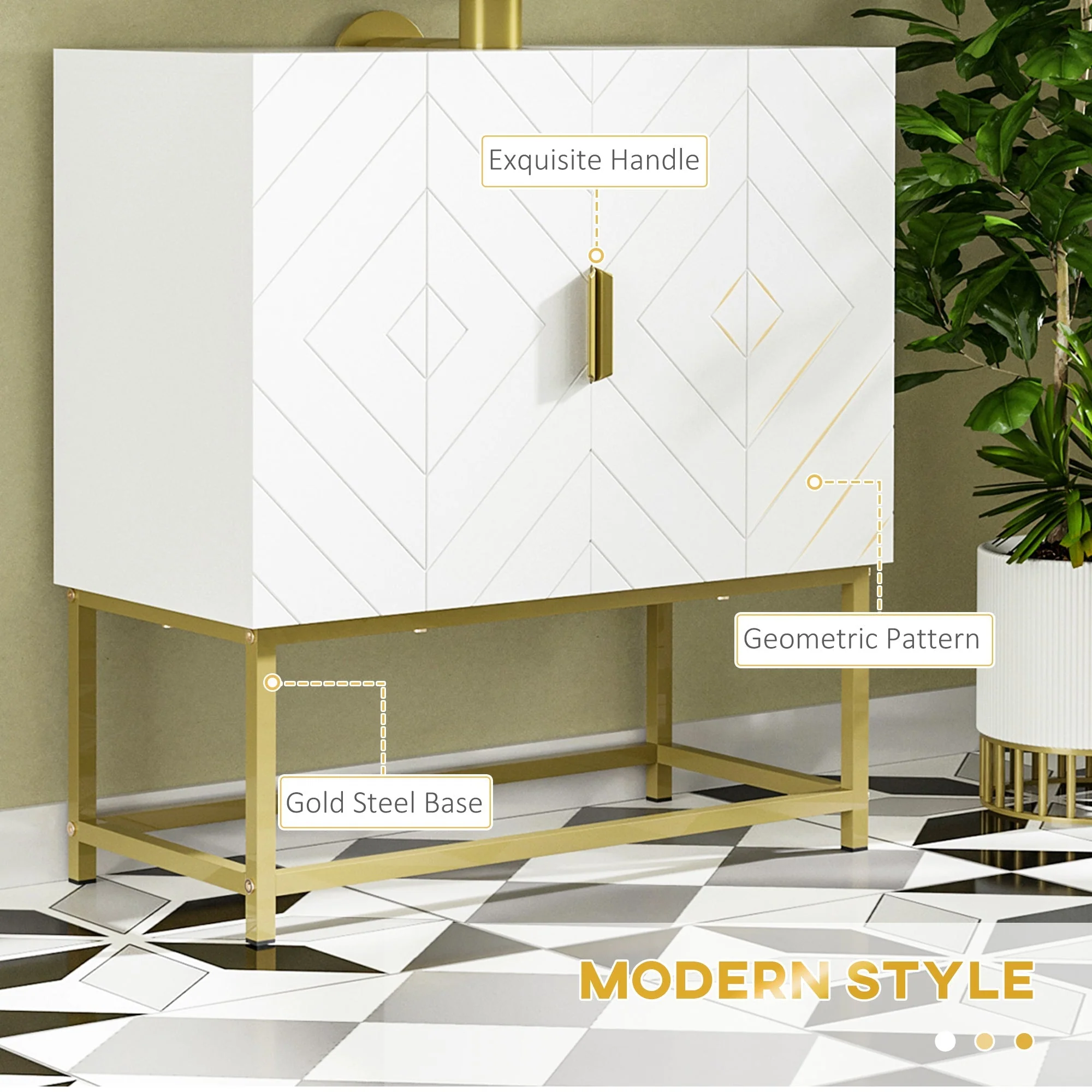 kleankin Bathroom Mirror Cabinet Under Sink Storage Cabinet Basin Cupboard with 2 Doors and Gold Steel Legs - Image 4
