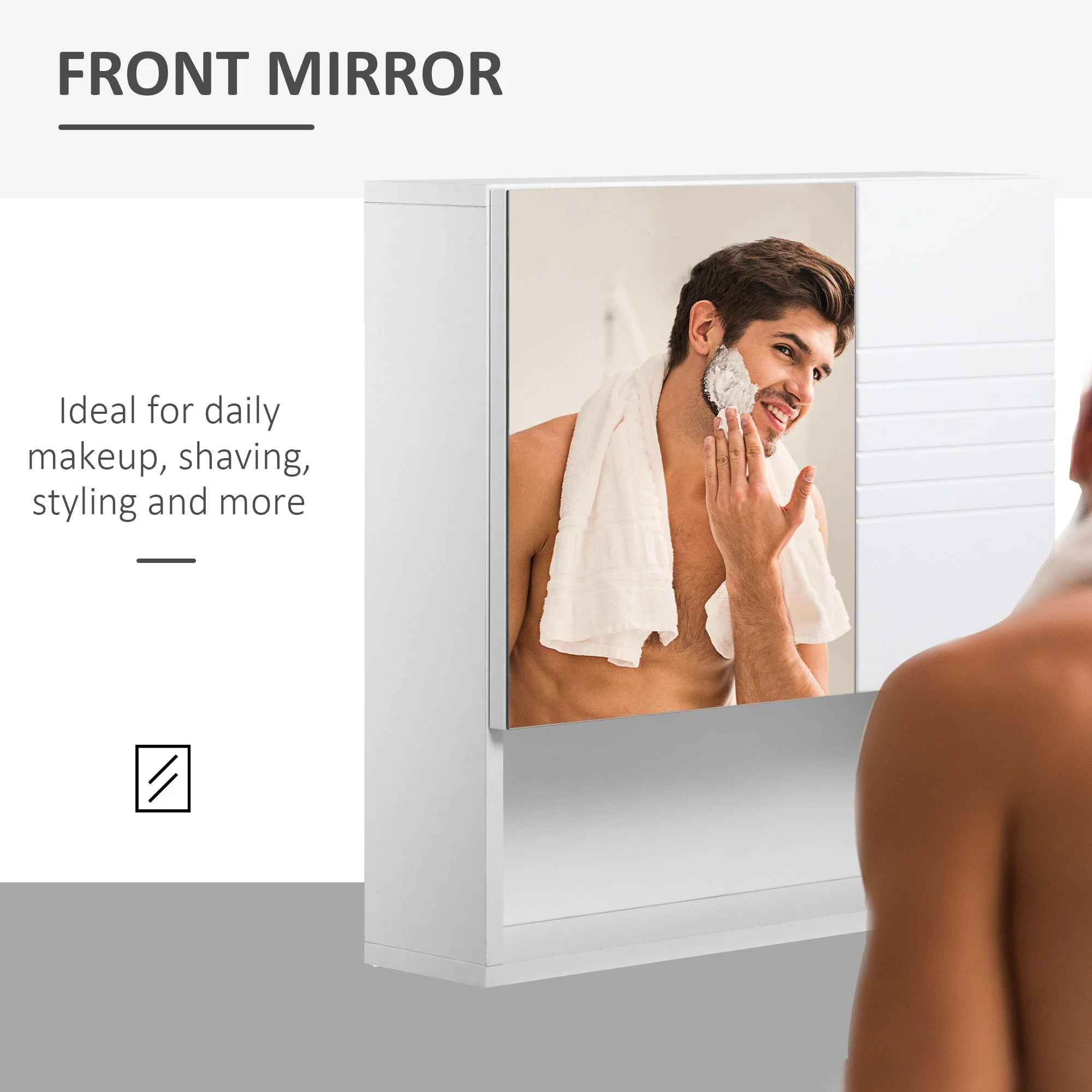 kleankin Bathroom Mirror Cabinet Wall-Mounted Storage w/ Double Door Adjustable Shelf - White - Image 4