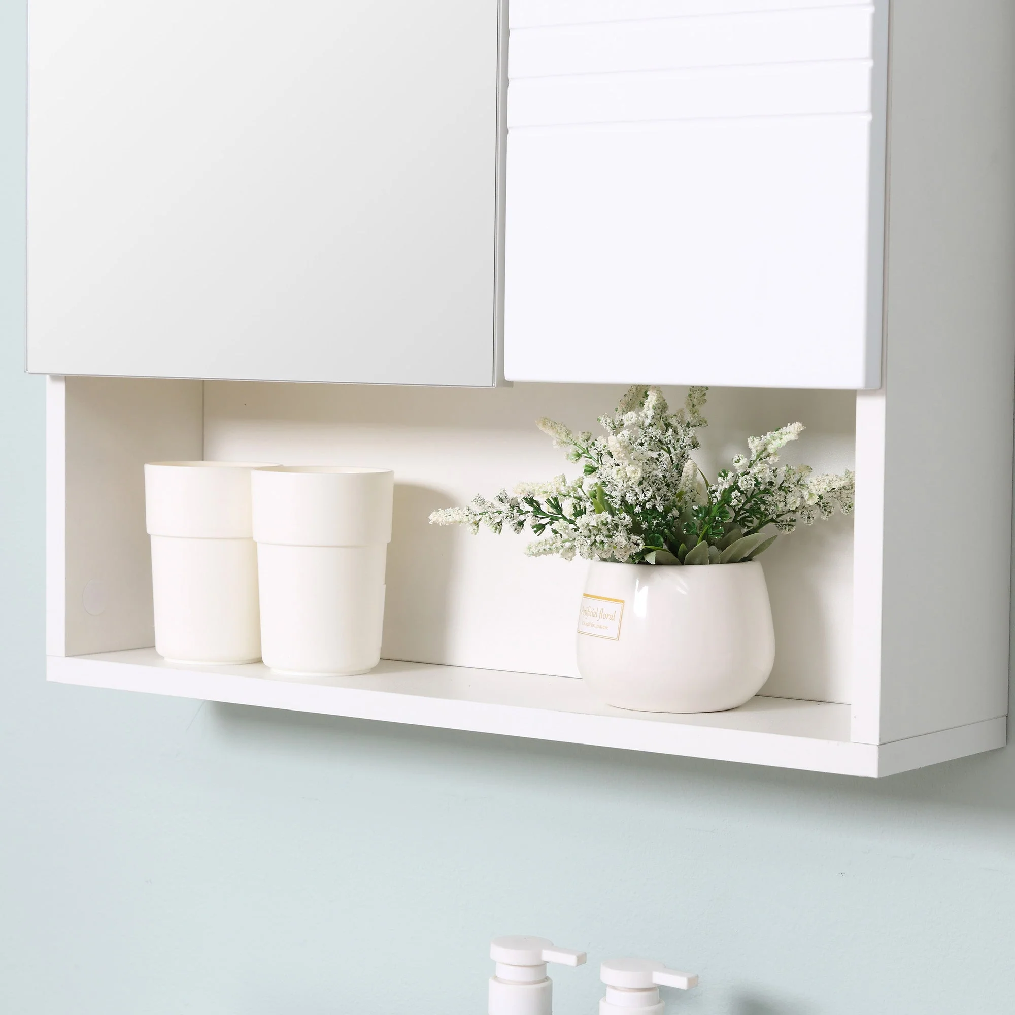kleankin Bathroom Mirror Cabinet Wall-Mounted Storage w/ Double Door Adjustable Shelf - White - Image 8