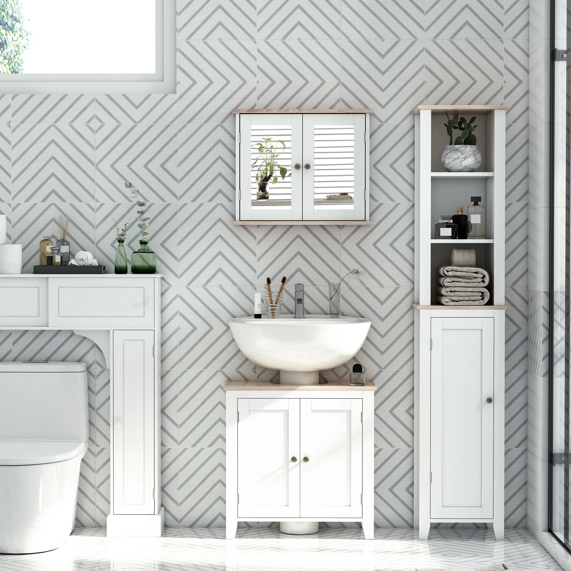 kleankin Bathroom Pedestal Under Sink Cabinet Storage Standing Unit w/ 2 Door Space Saver - Image 4