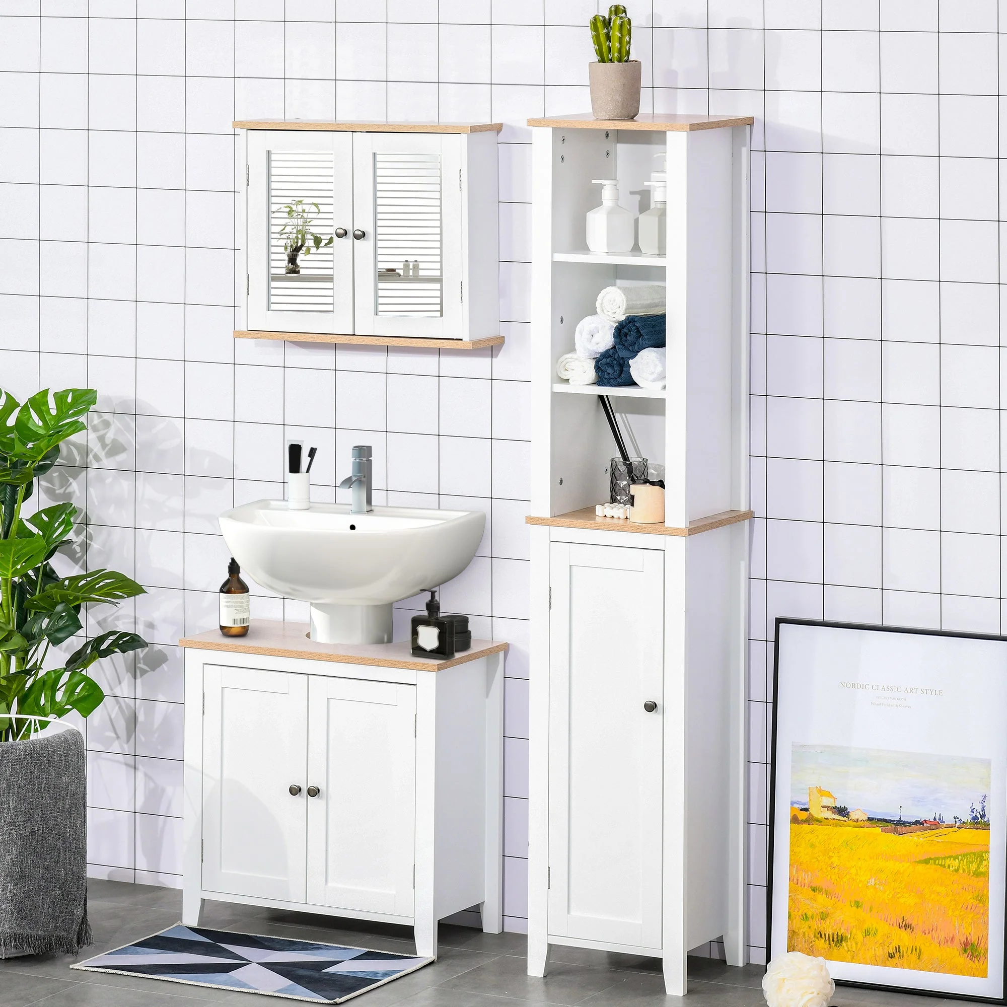 kleankin Bathroom Pedestal Under Sink Cabinet Storage Standing Unit w/ 2 Door Space Saver - Image 8