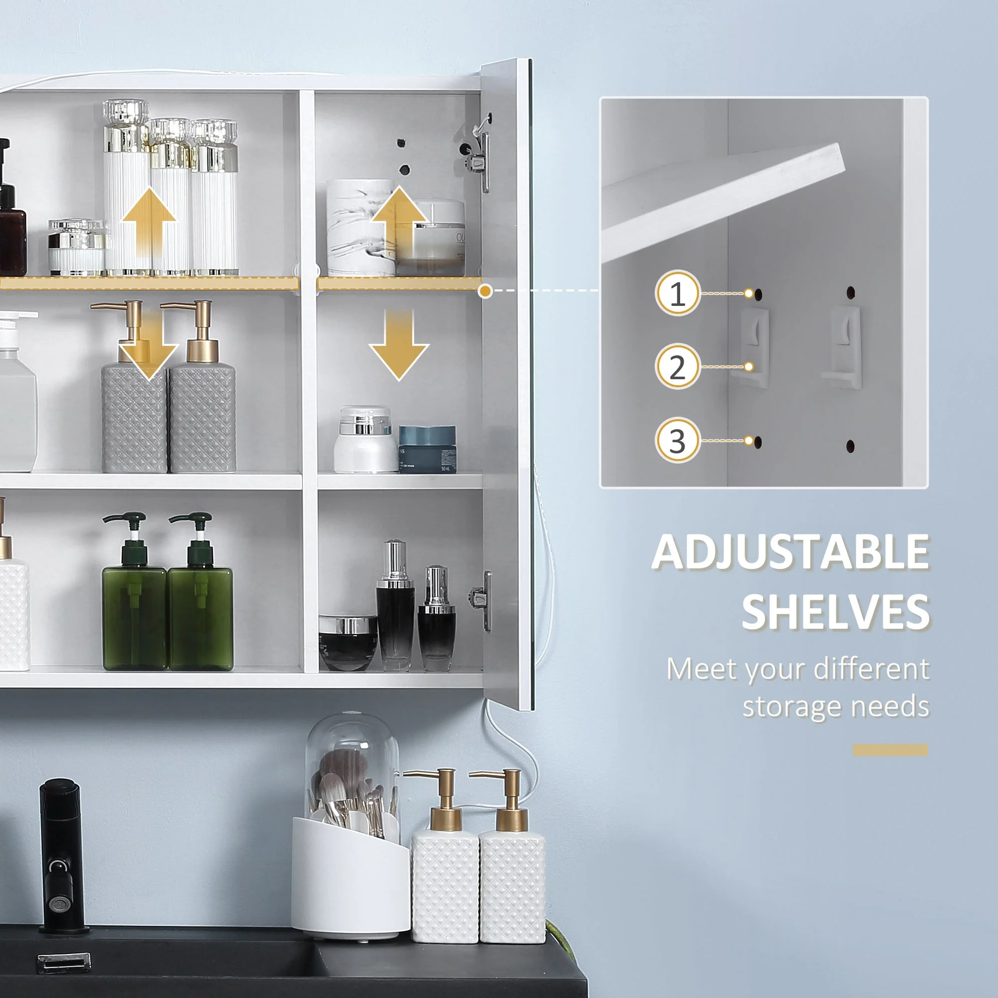 kleankin Illuminated Bathroom Mirror Cabinet 650 x 700Hmm LED Bathroom Mirror with Lights Touch Switch - Image 7