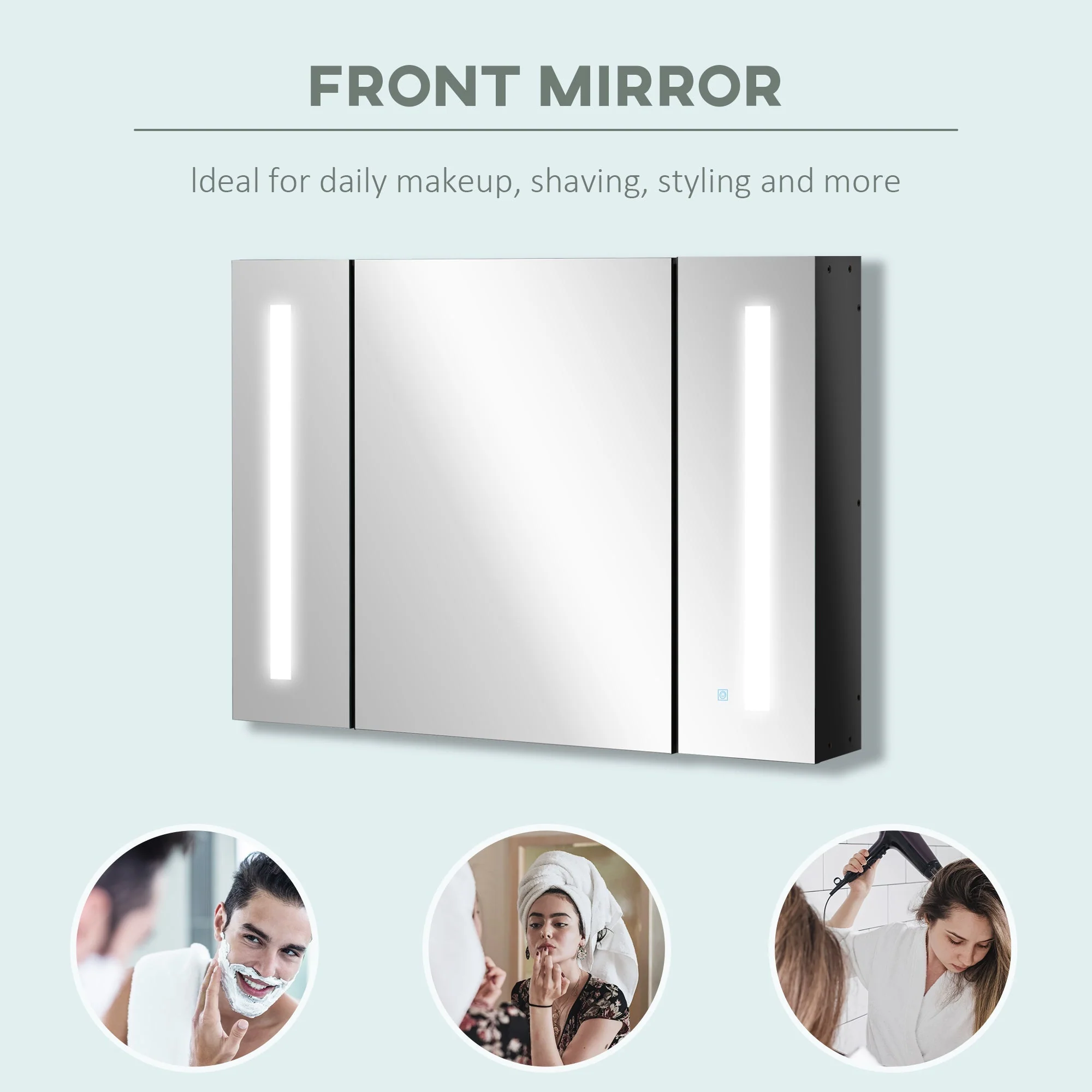 kleankin LED Bathroom Cabinet with Mirror - Image 7