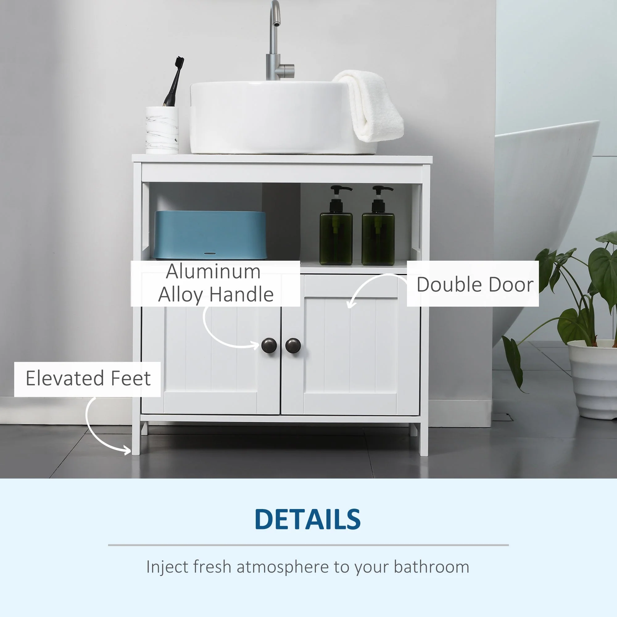 kleankin Pedestal Under Sink Cabinet with Double Doors - Image 6