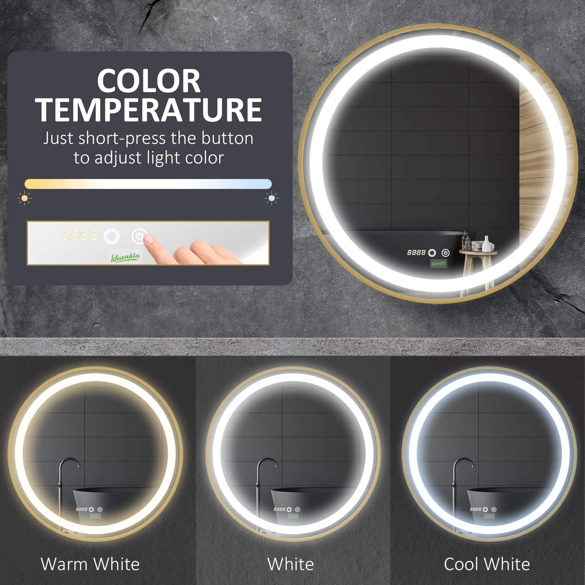 kleankin Round LED Bathroom Mirror - Image 6