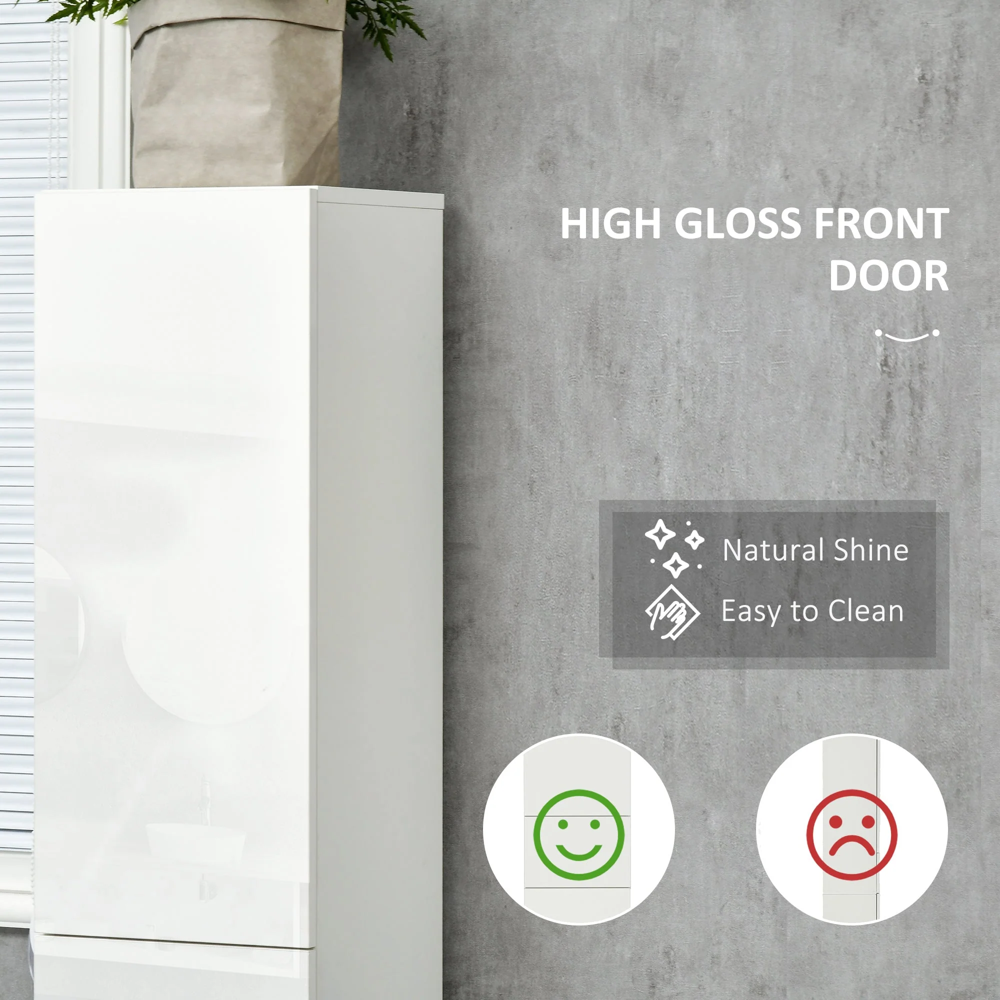 kleankin Tall Bathroom Cabinet with Adjustable Shelves - Image 4