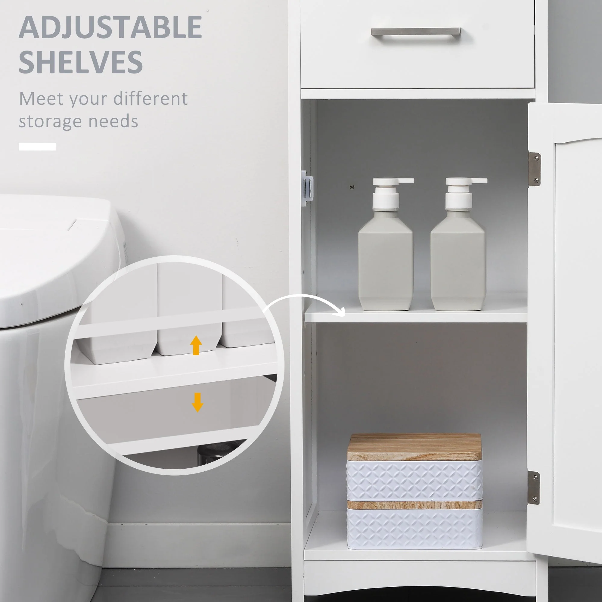 kleankin Tall Bathroom Storage Cabinet with 3 Tier Shelf - Image 5