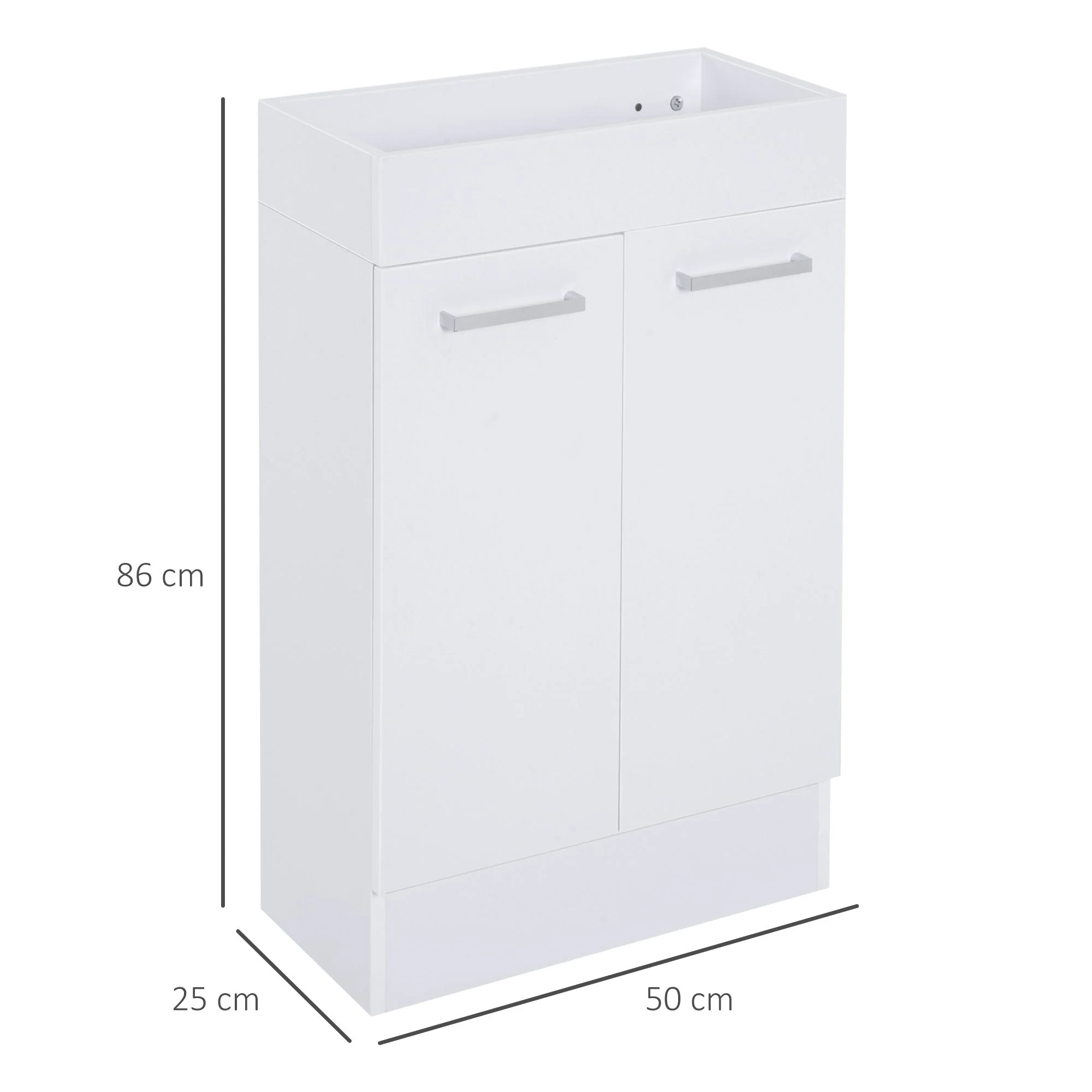 kleankin Under Sink Bathroom Vanity Unit Ceramic Basin Sink Cloakroom Storage Cabinet Home Furniture - Image 3