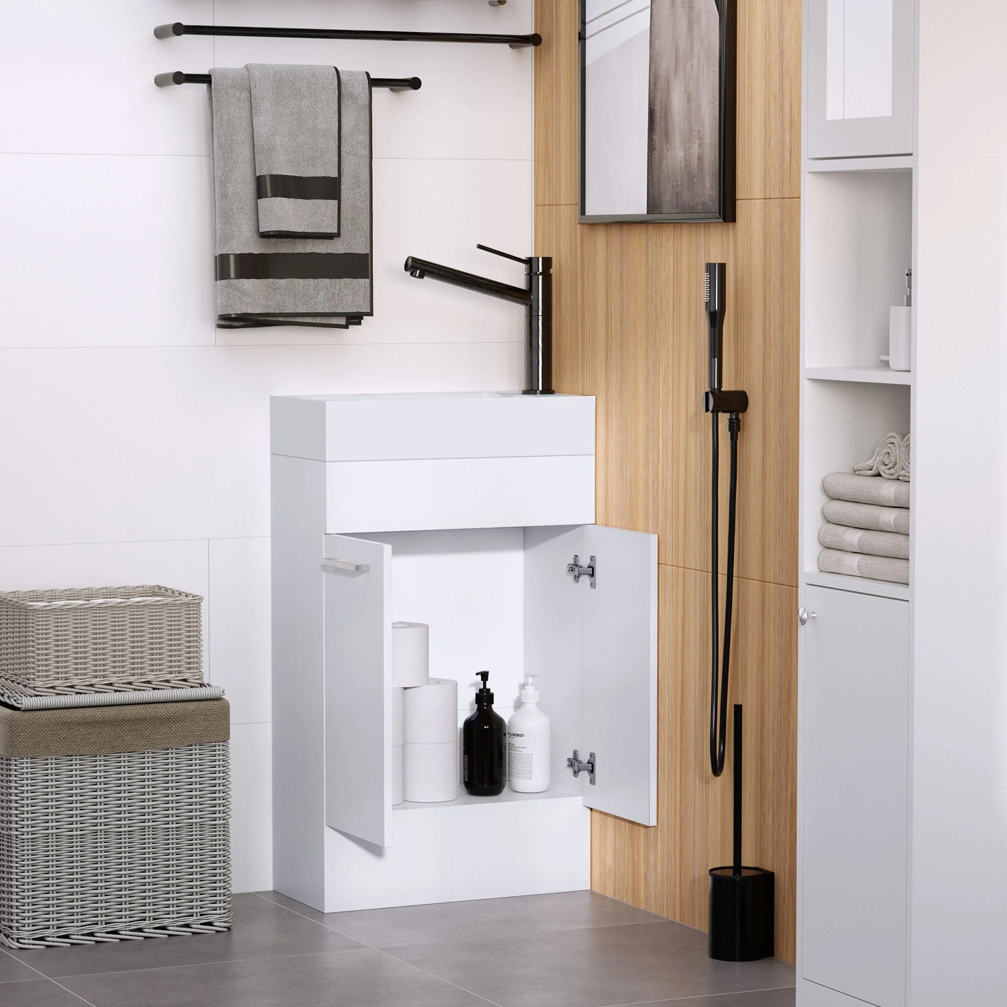 kleankin Under Sink Bathroom Vanity Unit Ceramic Basin Sink Cloakroom Storage Cabinet Home Furniture - Image 9