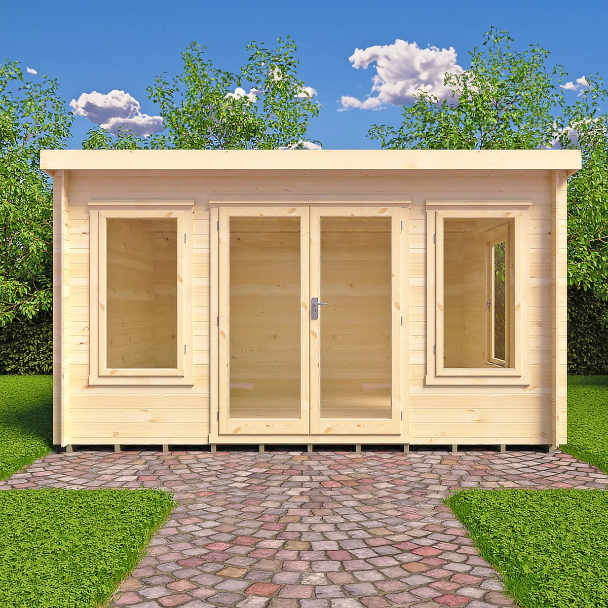 Shire Emneth 12' 9" x 9' 9" Pent Log Cabin - Premium 19mm Cladding Log Clad - Image 2