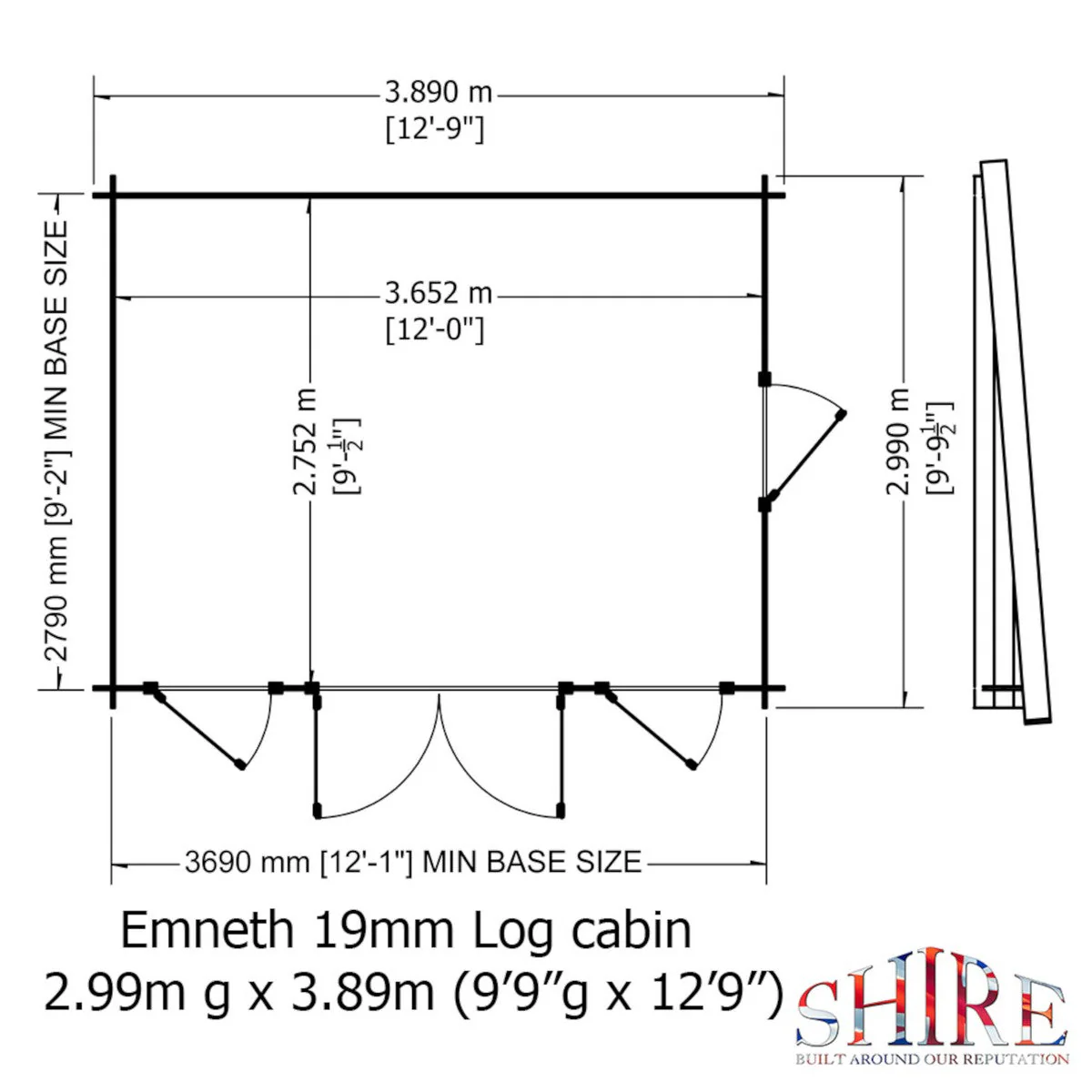 Shire Emneth 12' 9" x 9' 9" Pent Log Cabin - Premium 19mm Cladding Log Clad - Image 3