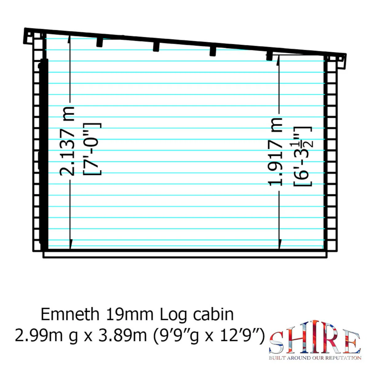 Shire Emneth 12' 9" x 9' 9" Pent Log Cabin - Premium 19mm Cladding Log Clad - Image 5