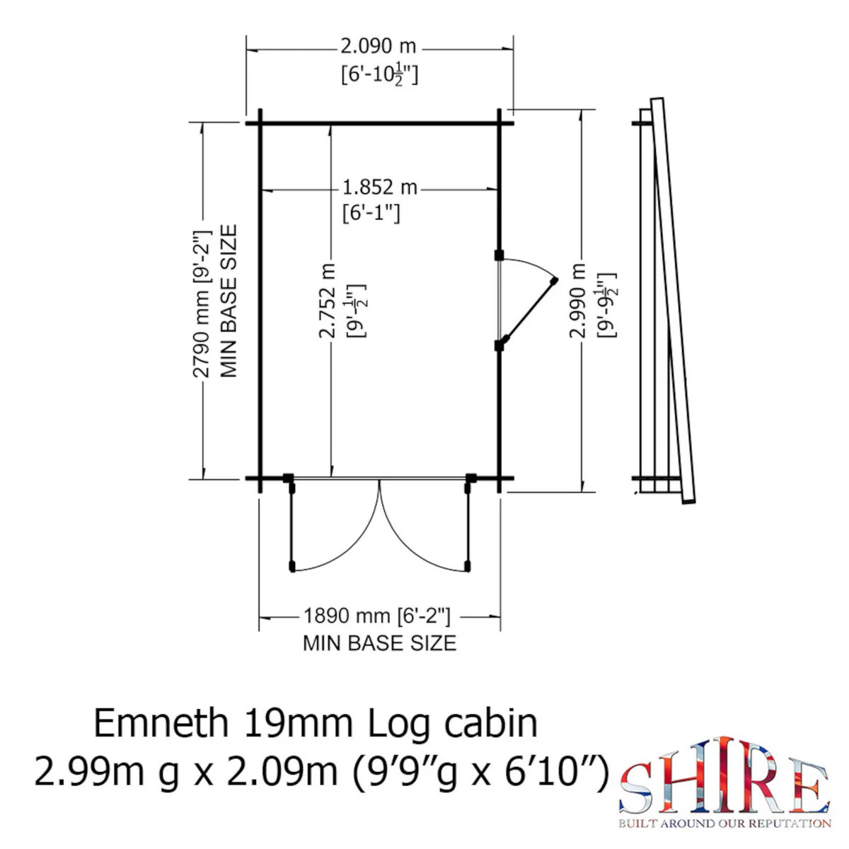 Shire Emneth 6' 10" x 9' 9" Pent Log Cabin - Premium 19mm Cladding Log Clad - Image 3