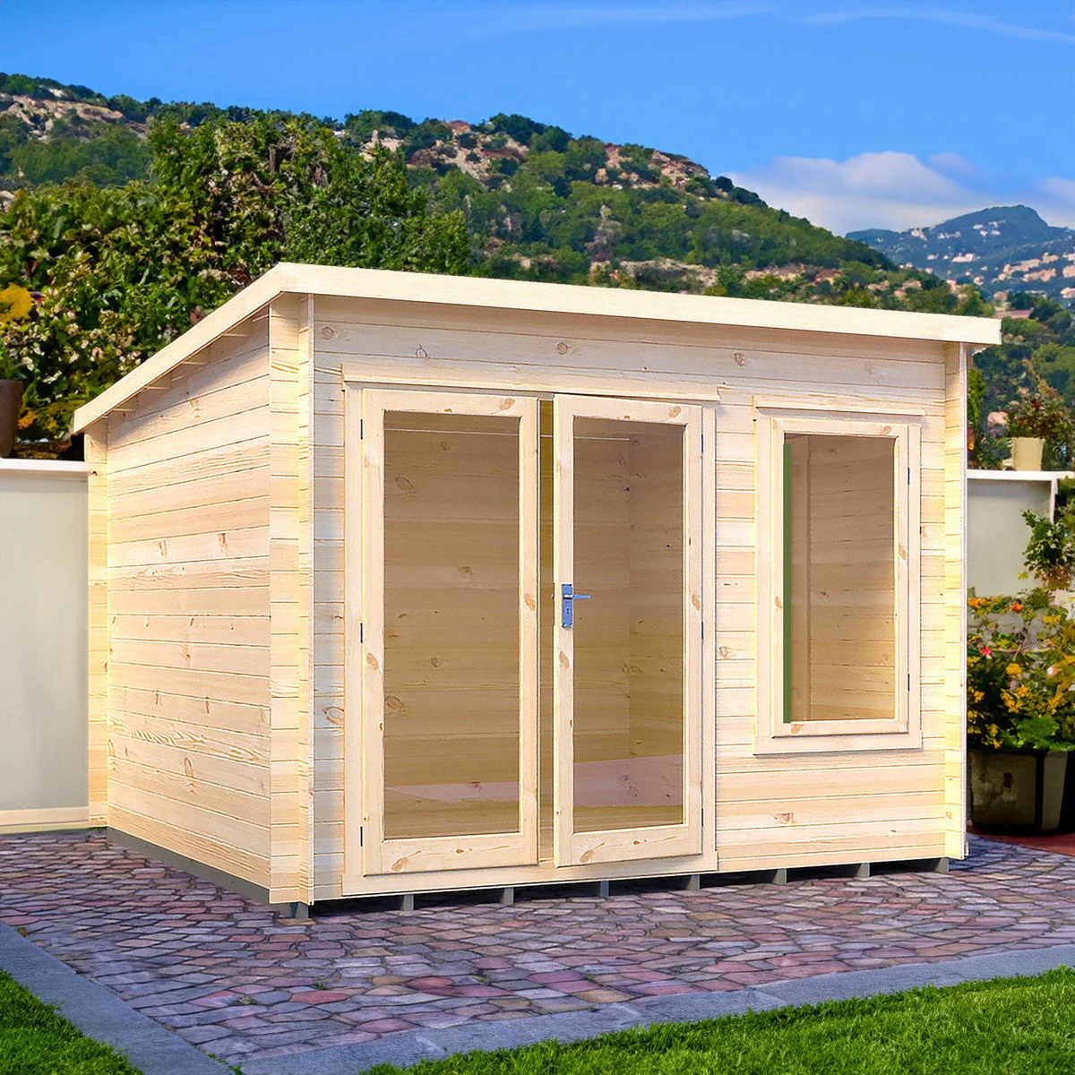 Shire Emneth 9' 9" x 9' 9" Pent Log Cabin - Premium 19mm Cladding Log Clad