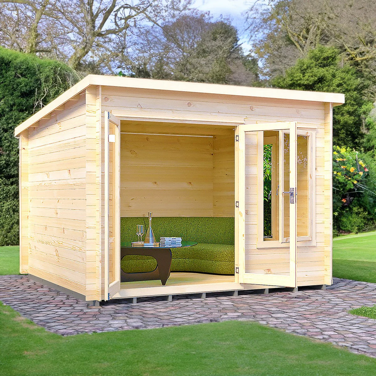 Shire Emneth 9' 9" x 9' 9" Pent Log Cabin - Premium 19mm Cladding Log Clad - Image 2
