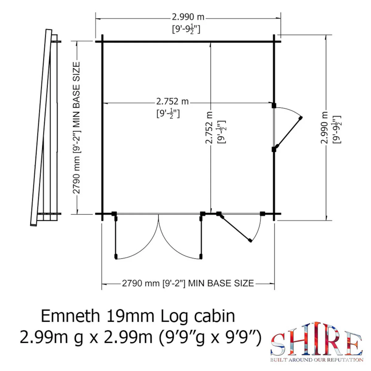 Shire Emneth 9' 9" x 9' 9" Pent Log Cabin - Premium 19mm Cladding Log Clad - Image 3