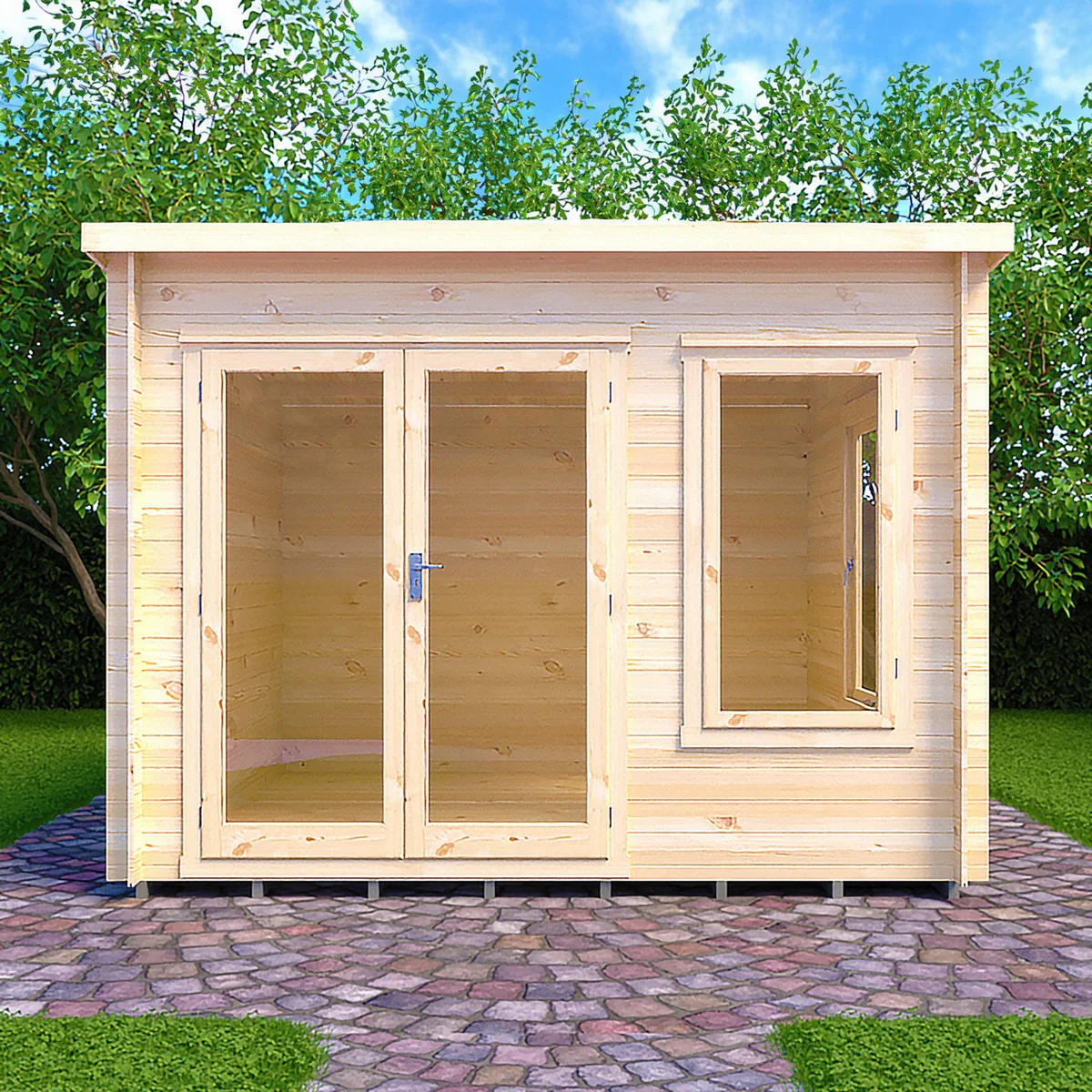 Shire Emneth 9' 9" x 9' 9" Pent Log Cabin - Premium 19mm Cladding Log Clad - Image 8