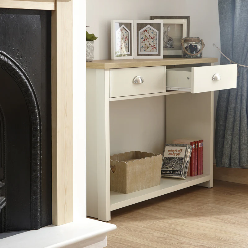 Lancaster Console Table Cream 1 Shelf 2 Drawers - Image 4