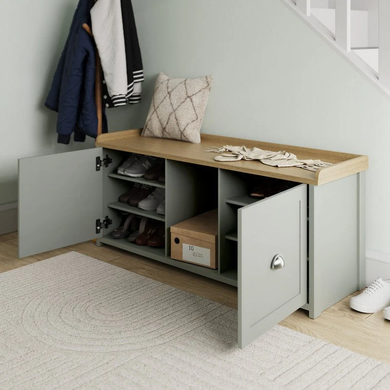 Lancaster Hall Bench Grey 2 Shelves - Image 10