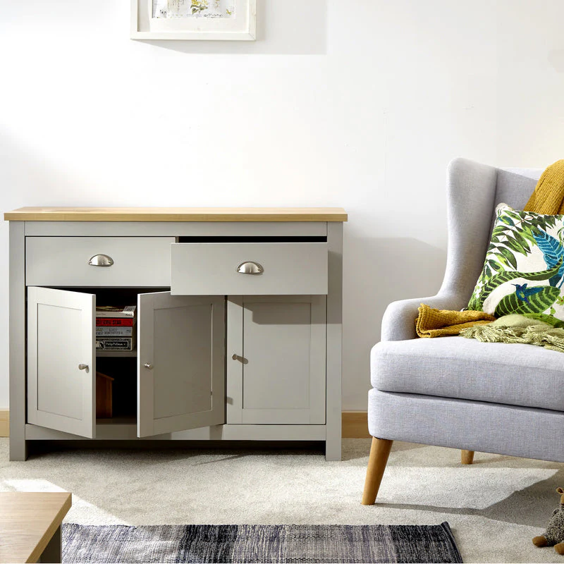 Lancaster Large Sideboard Grey 3 Doors 2 Shelves 2 Drawers - Image 3