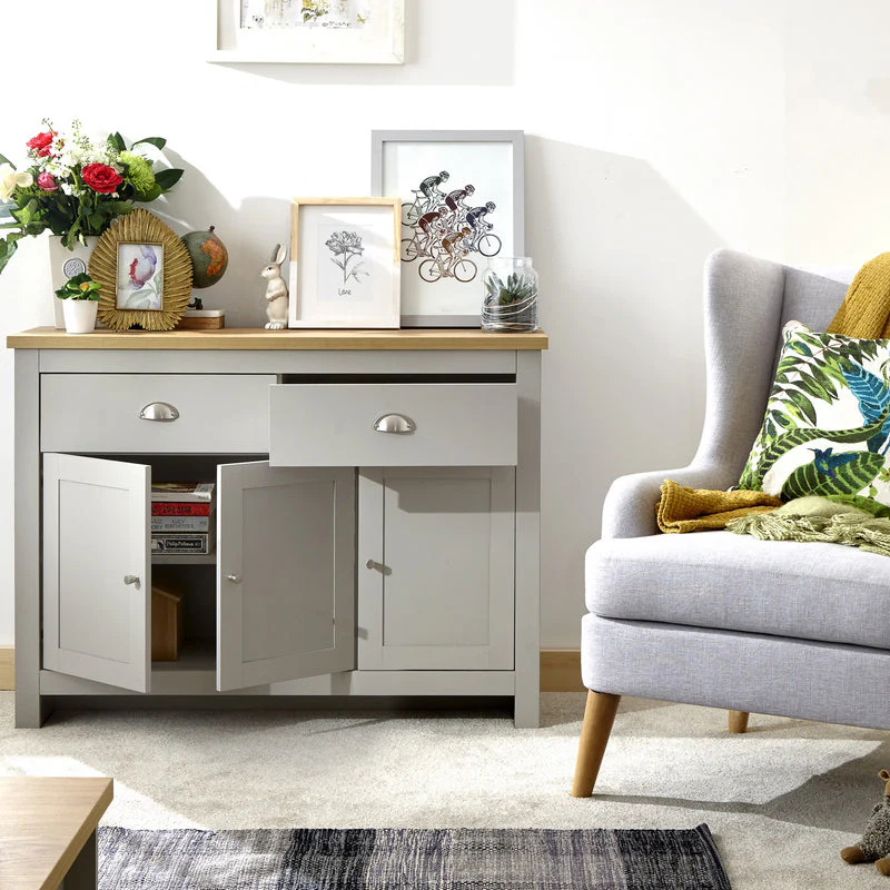 Lancaster Large Sideboard Grey 3 Doors 2 Shelves 2 Drawers - Image 4