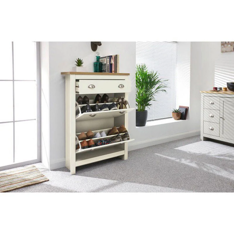 Lancaster Tall Shoe Storage Cream 2 Doors 4 Shelves 1 Drawer - Image 2