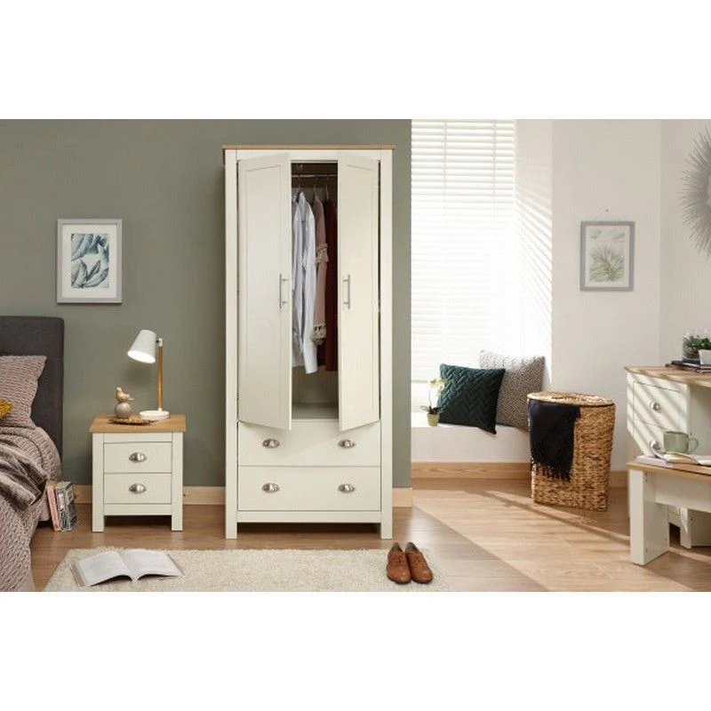 Lancaster Tall Wardrobe Cream 2 Doors 2 Drawers - Image 2