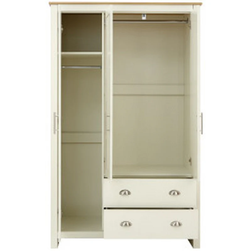 Lancaster Tall Wardrobe Cream 3 Doors 1 Shelf 2 Drawers - Image 8