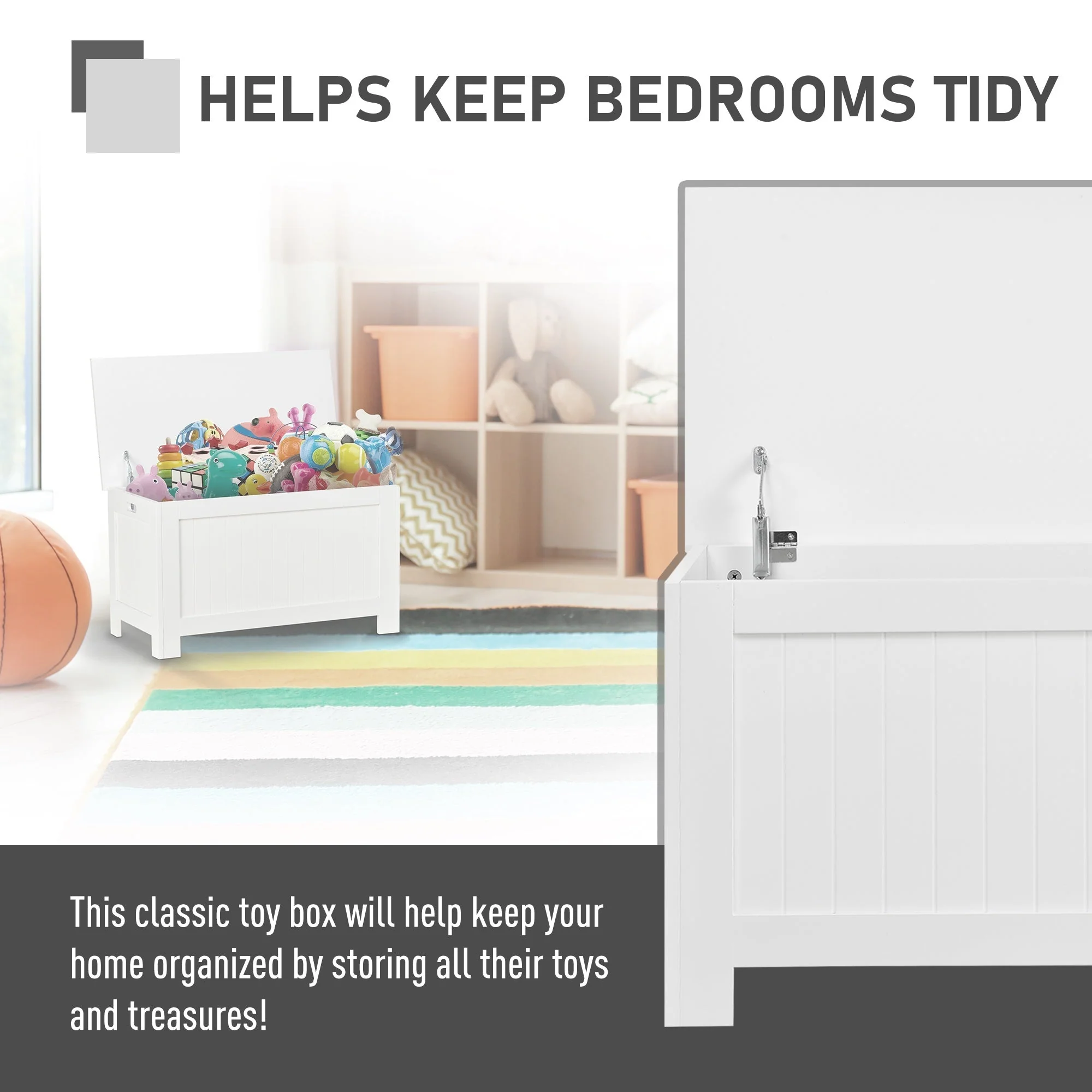 Large Storage Box Toy Chest Cabinet Container Unit Organizer with Lid & Safety Hinges - Image 7
